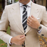 Dark Blue with White and Gray Striped Necktie