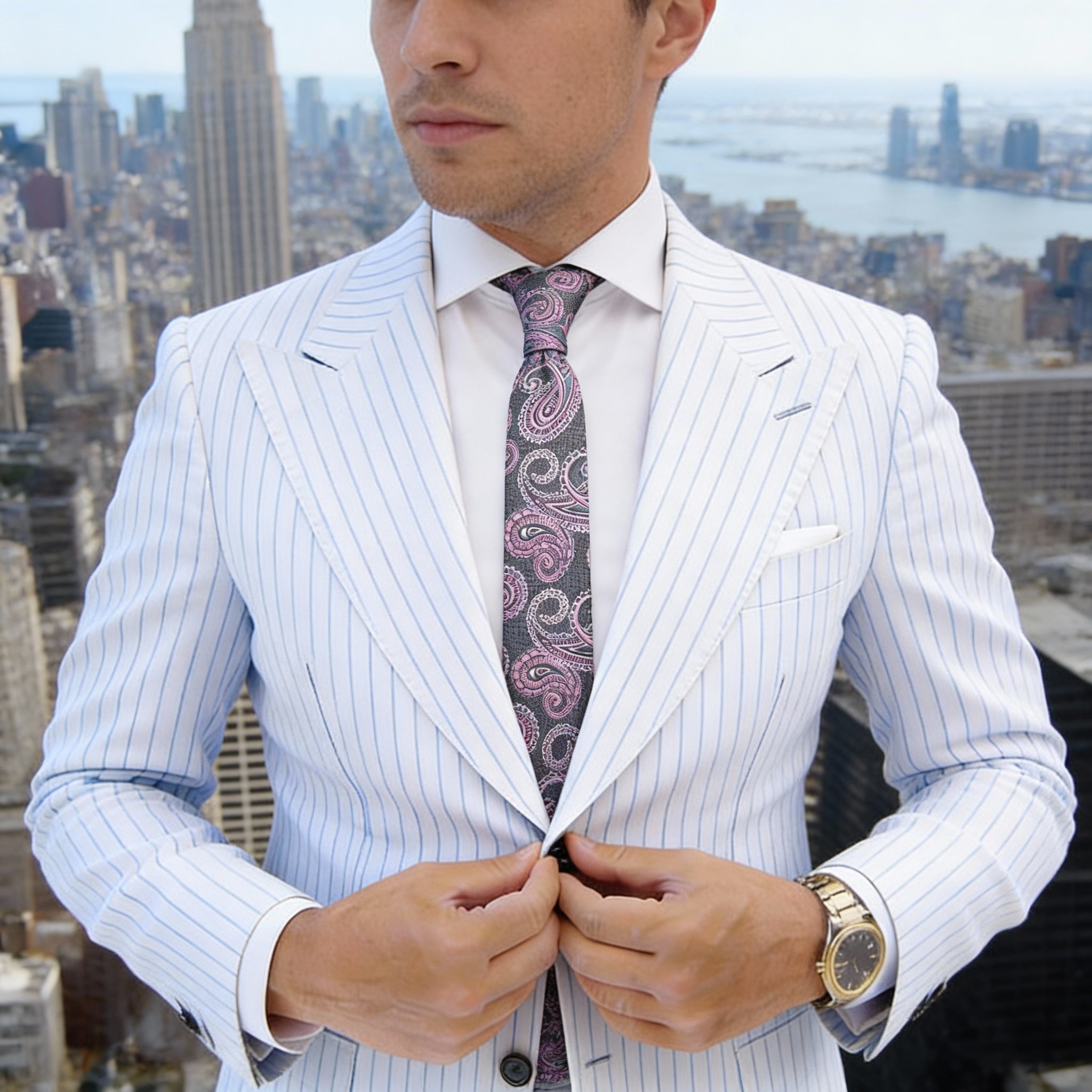 Black With Pink And White Paisley Necktie