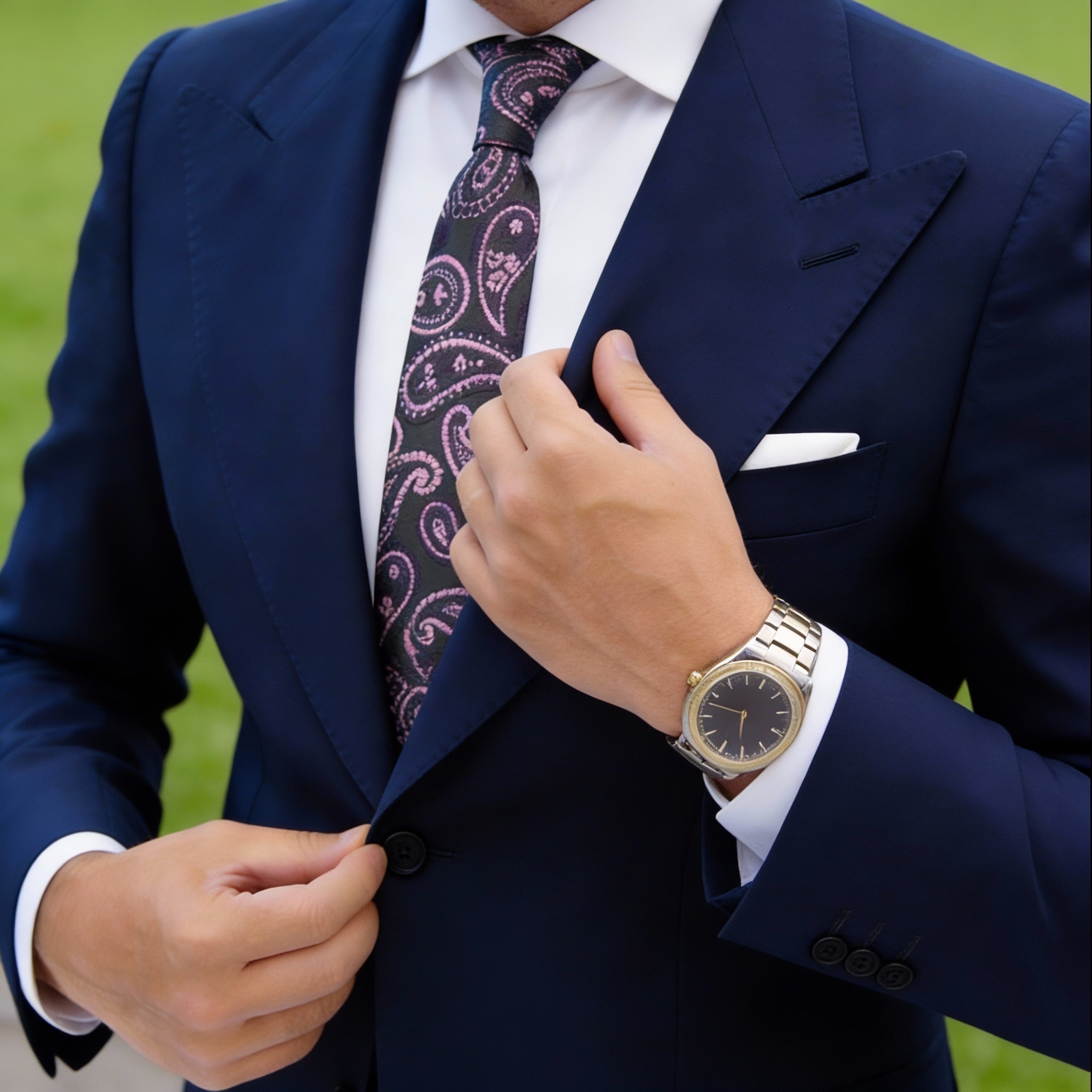 Black With Pink Purple Paisley Necktie