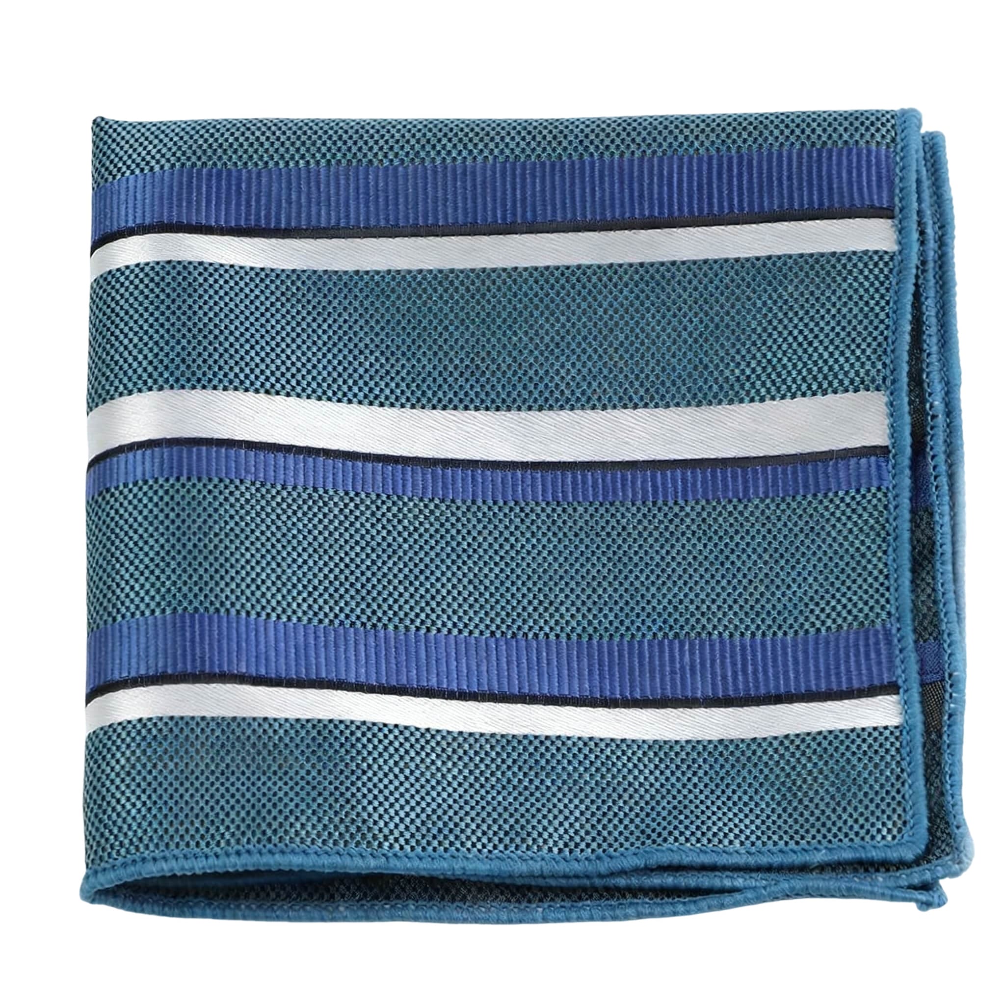 Teal Blue Striped Pocket Square