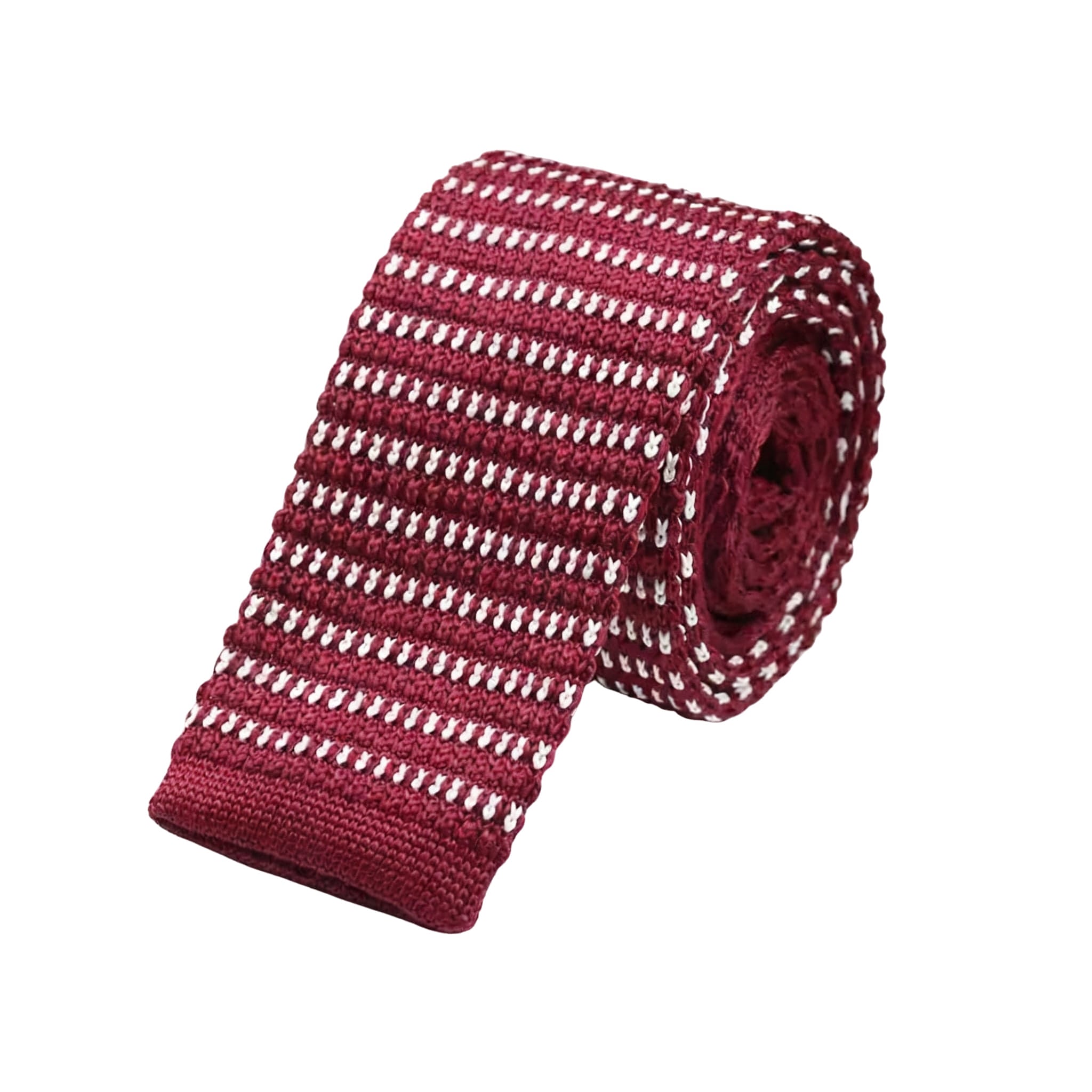 Burgundy White Stripe Knitted Necktie