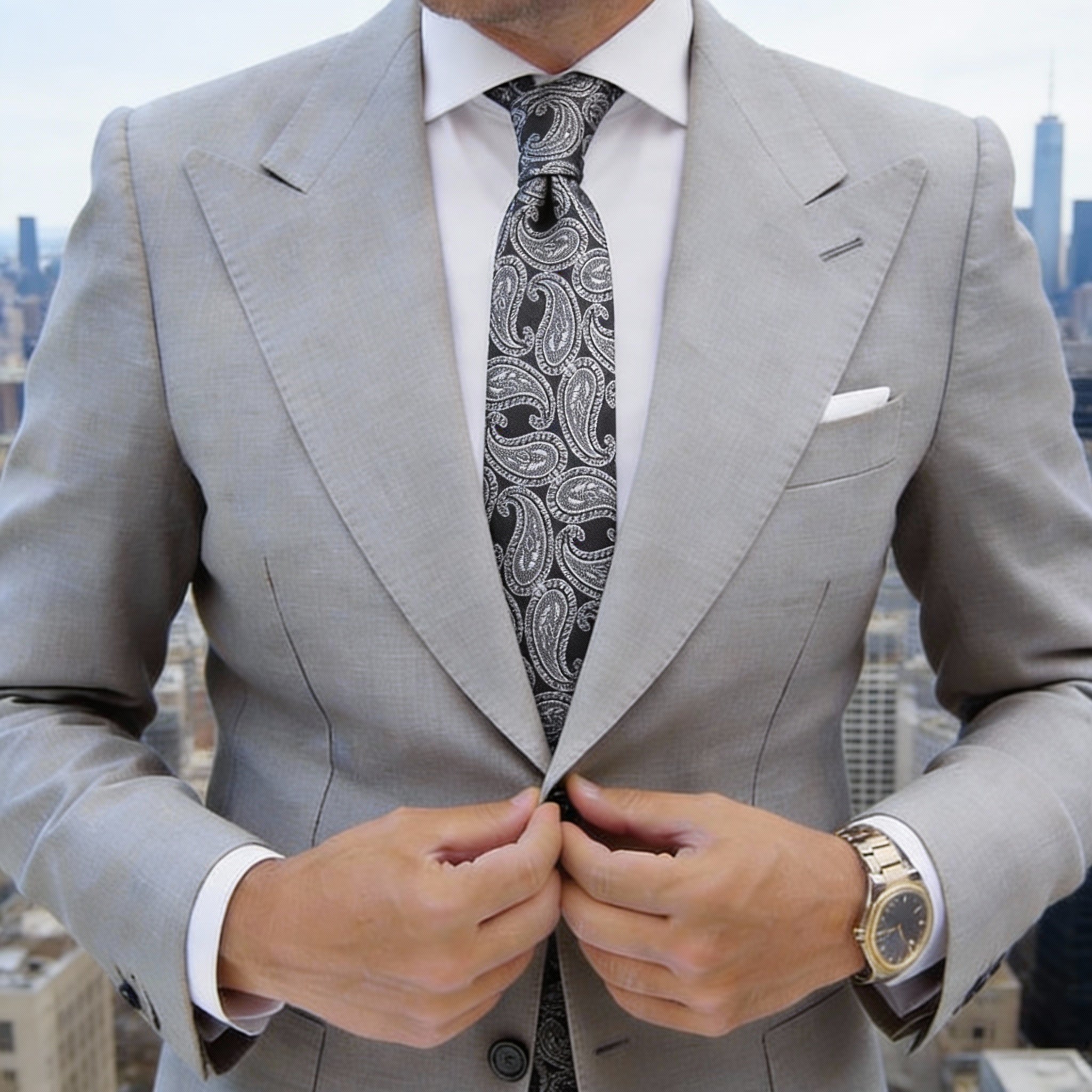 Black With Silver Paisley Necktie