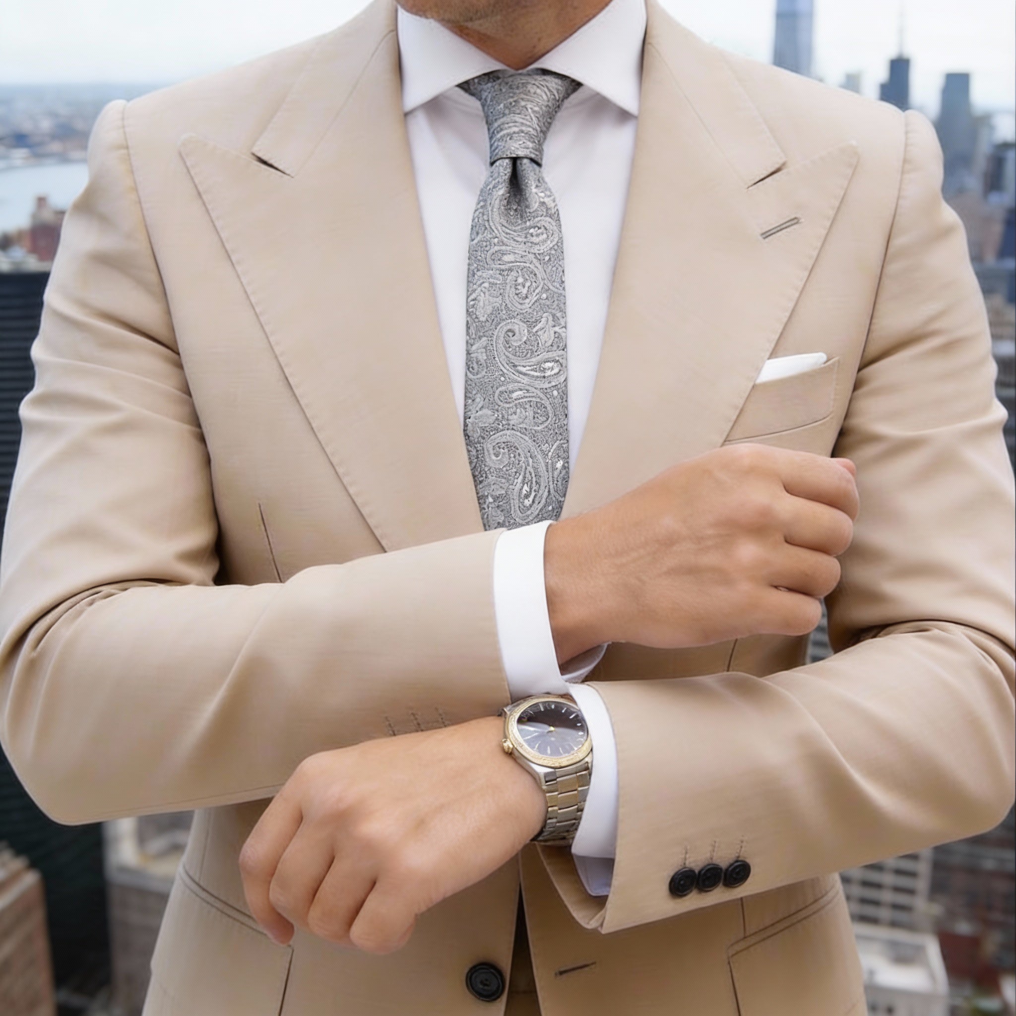 Gray With Silver Paisley Necktie