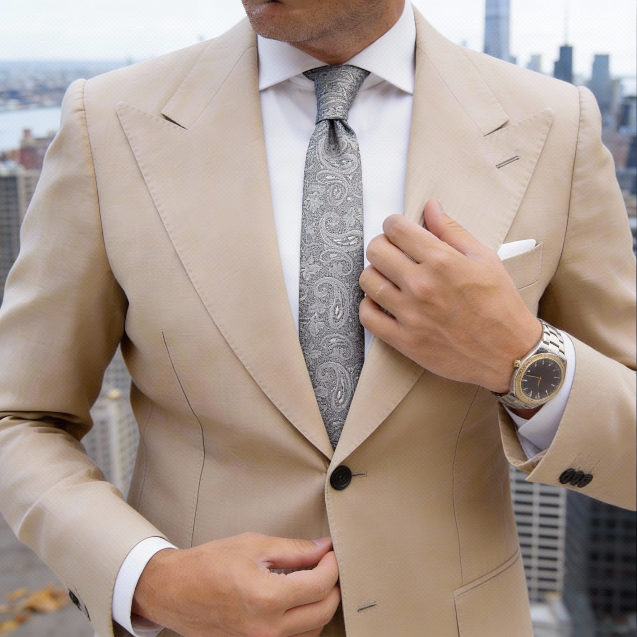 Gray With Silver Paisley Necktie