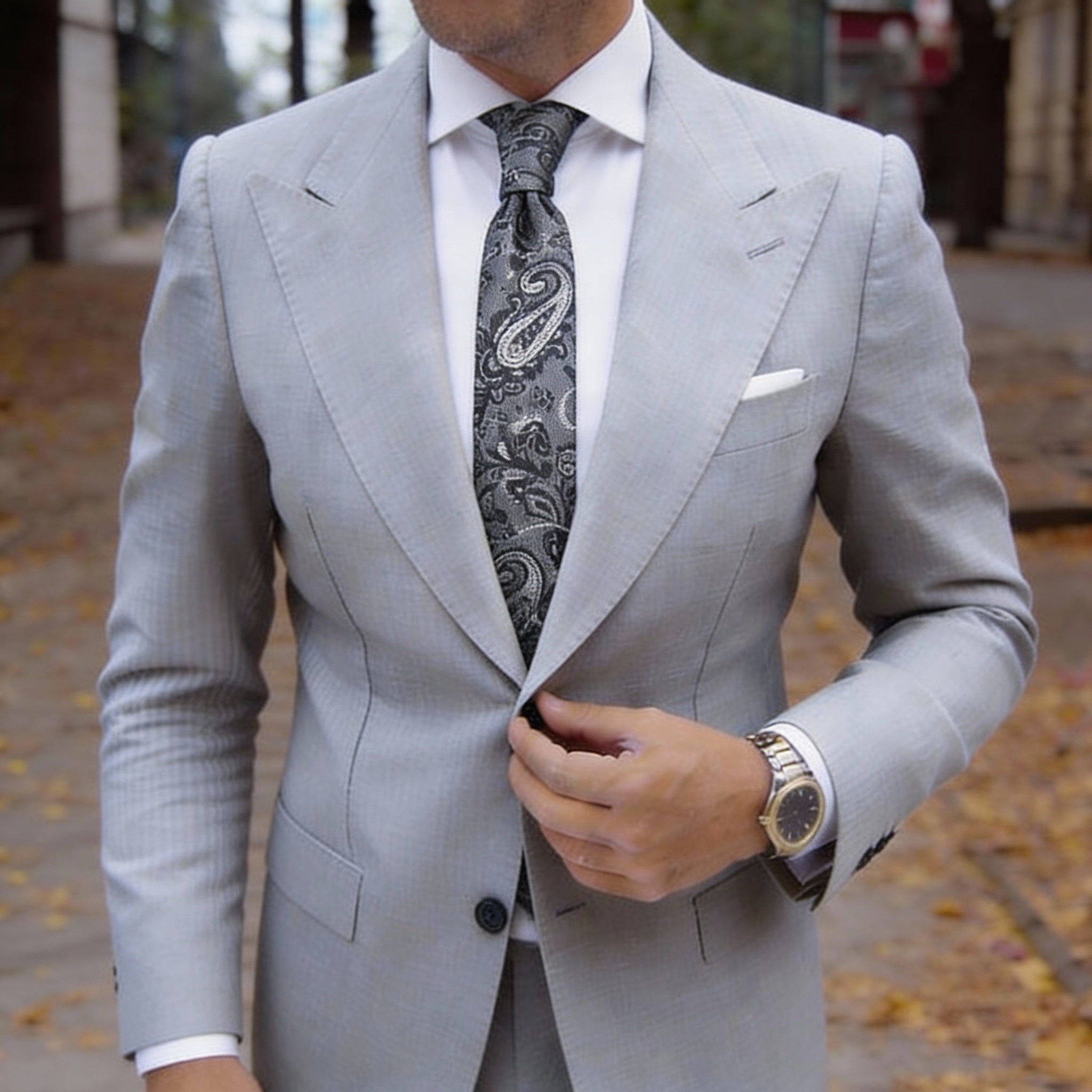 Gray With Black Paisley Necktie