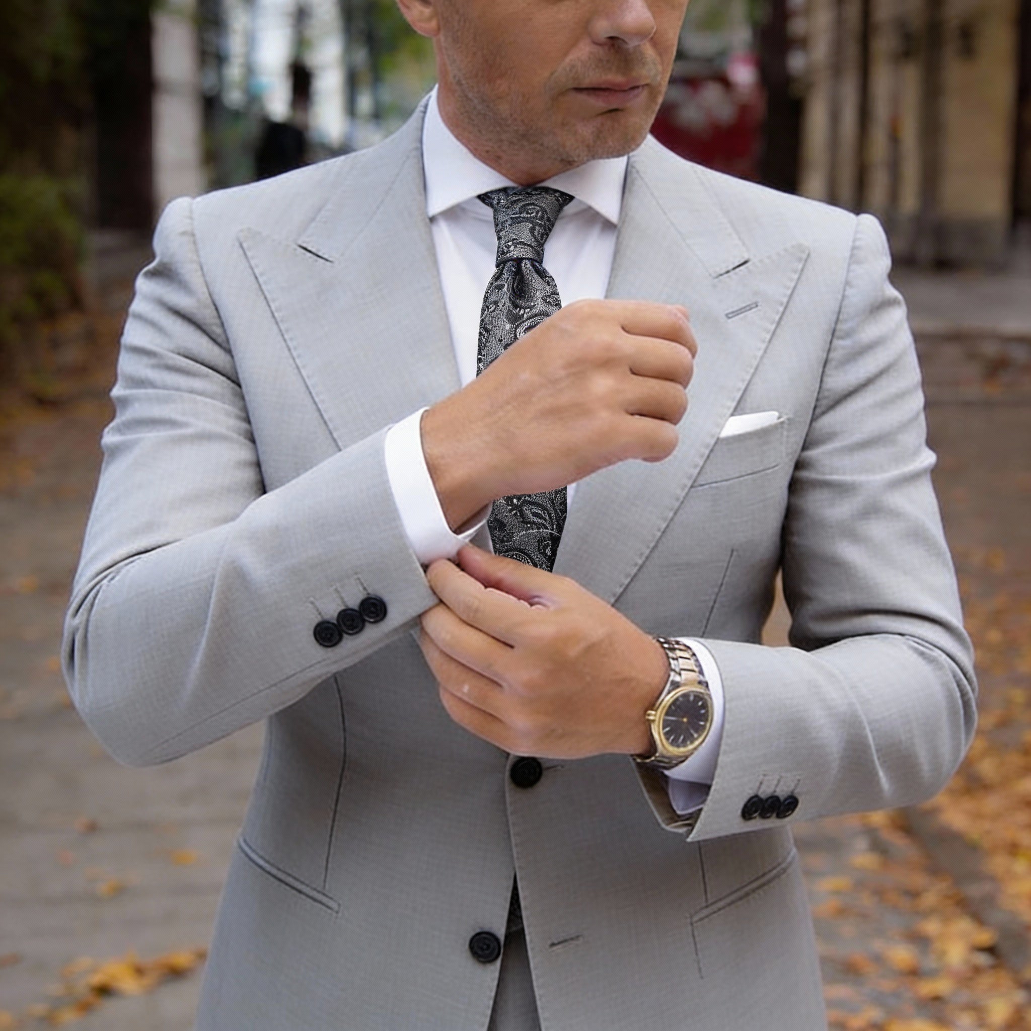 Gray With Black Paisley Necktie