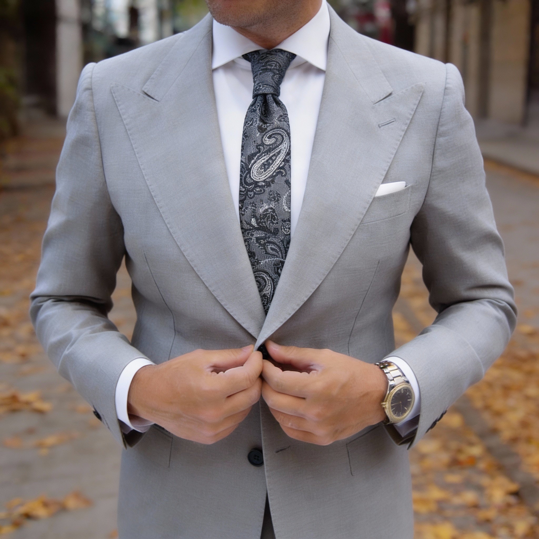 Gray With Black Paisley Necktie
