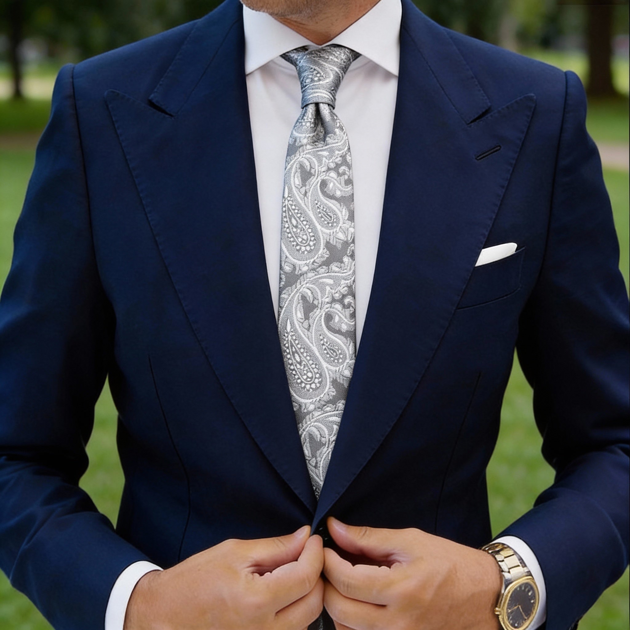 Dark Gray With Light Gray Paisley Necktie