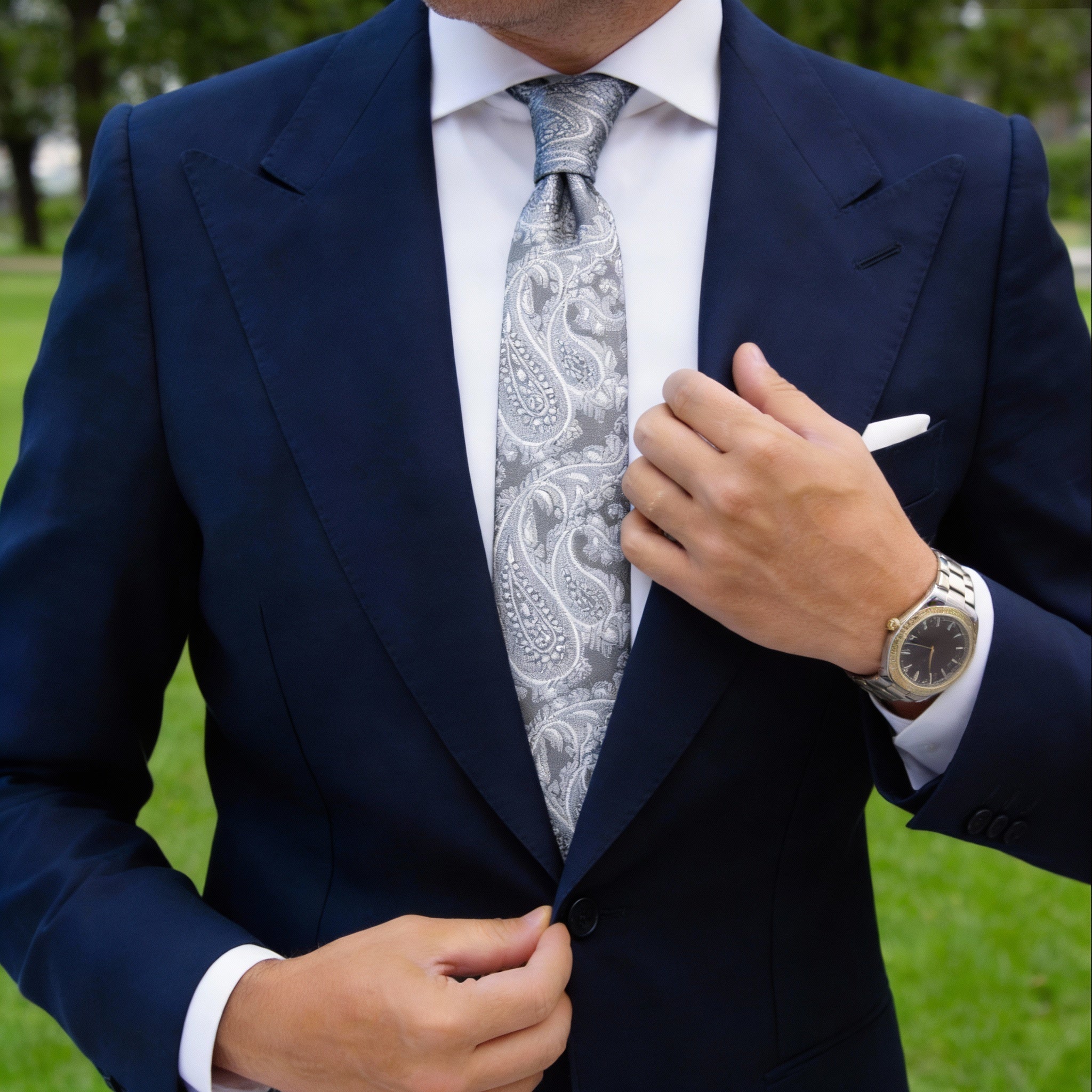 Dark Gray With Light Gray Paisley Necktie