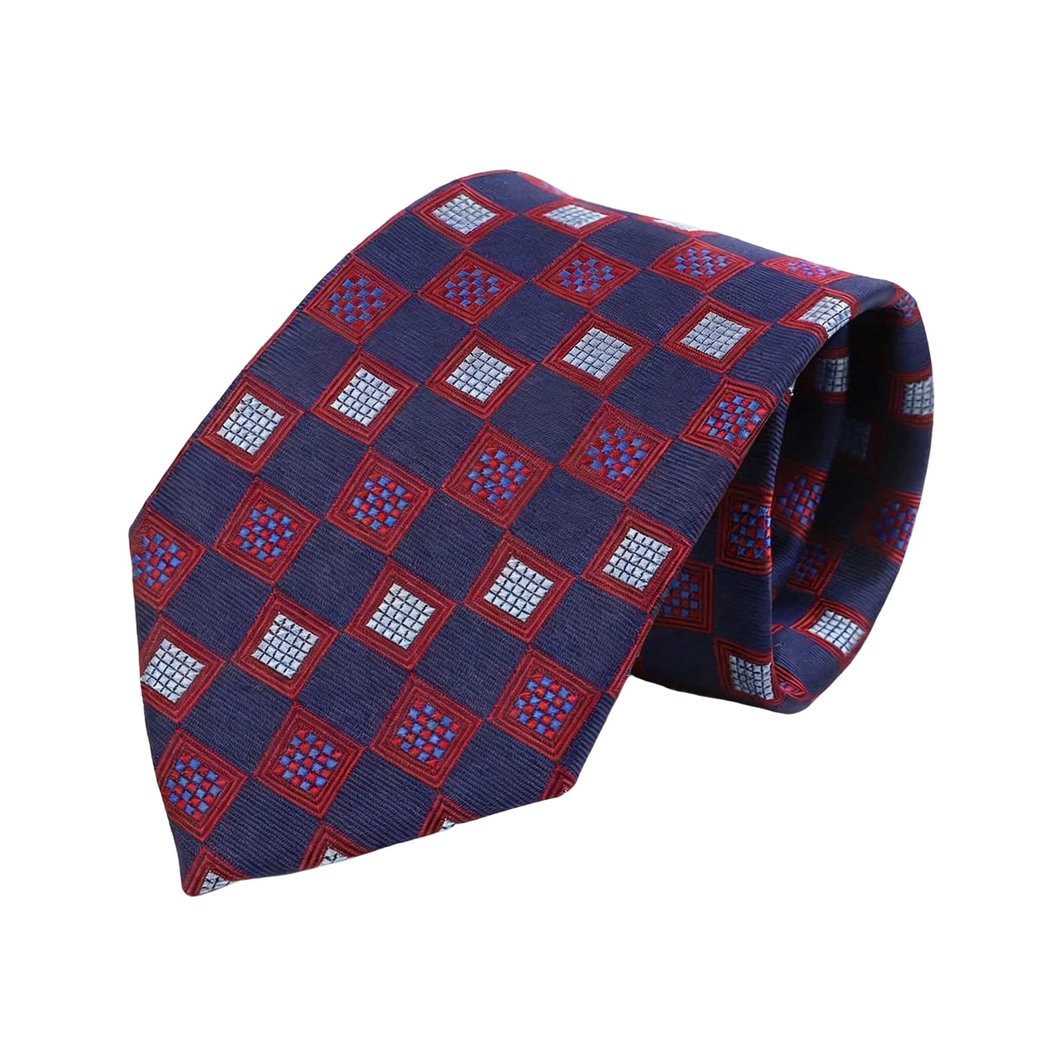 Navy Blue Red Checkered Necktie