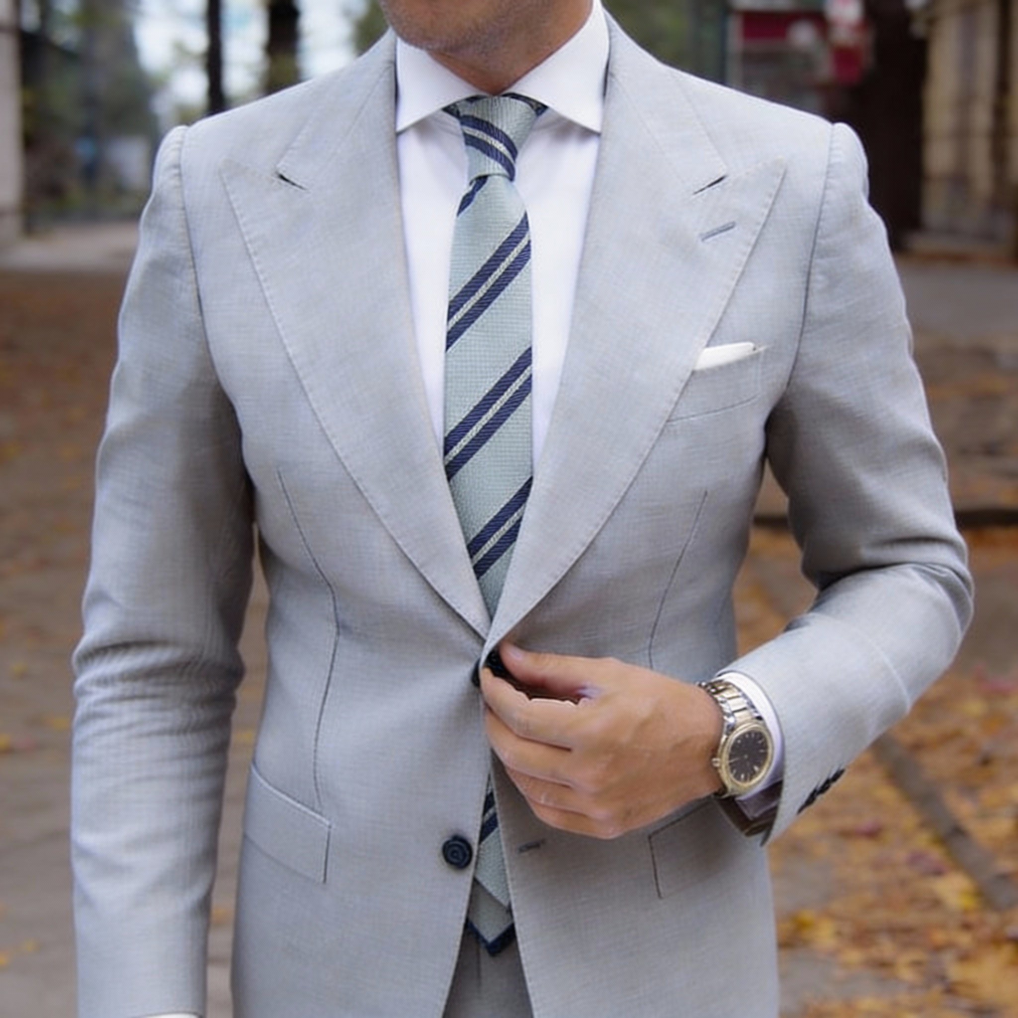 Light Green With Dark Blue Stripes Necktie