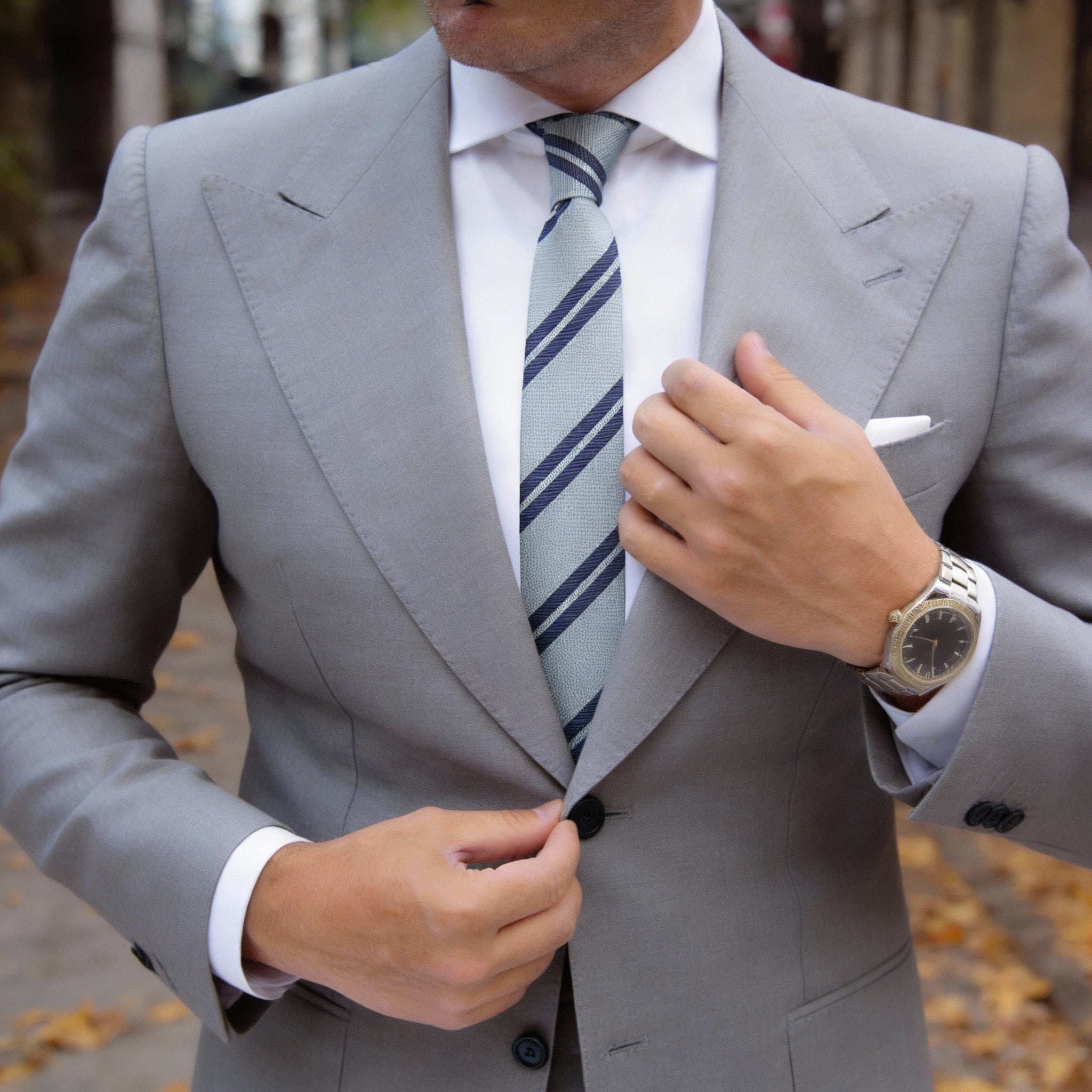 Light Green With Dark Blue Stripes Necktie