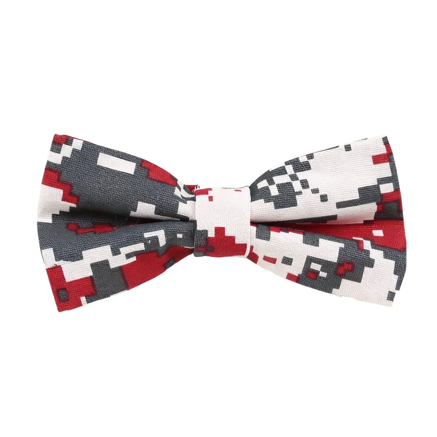 White With Red Gray Pixelated Geometric Bowtie