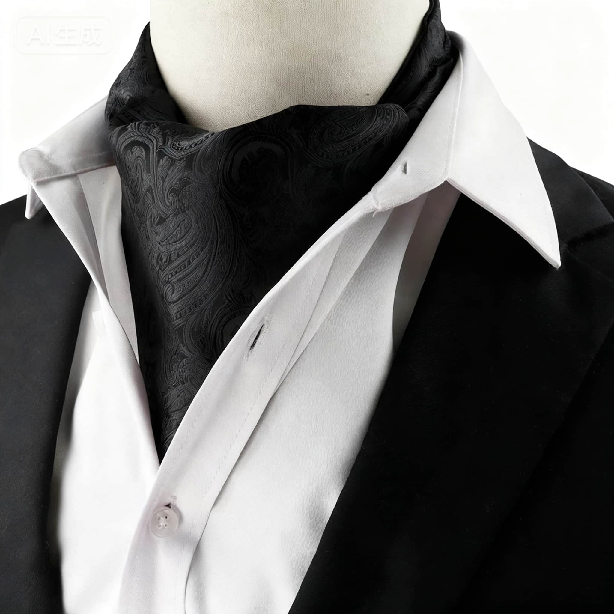 Black Black Paisley Ascot