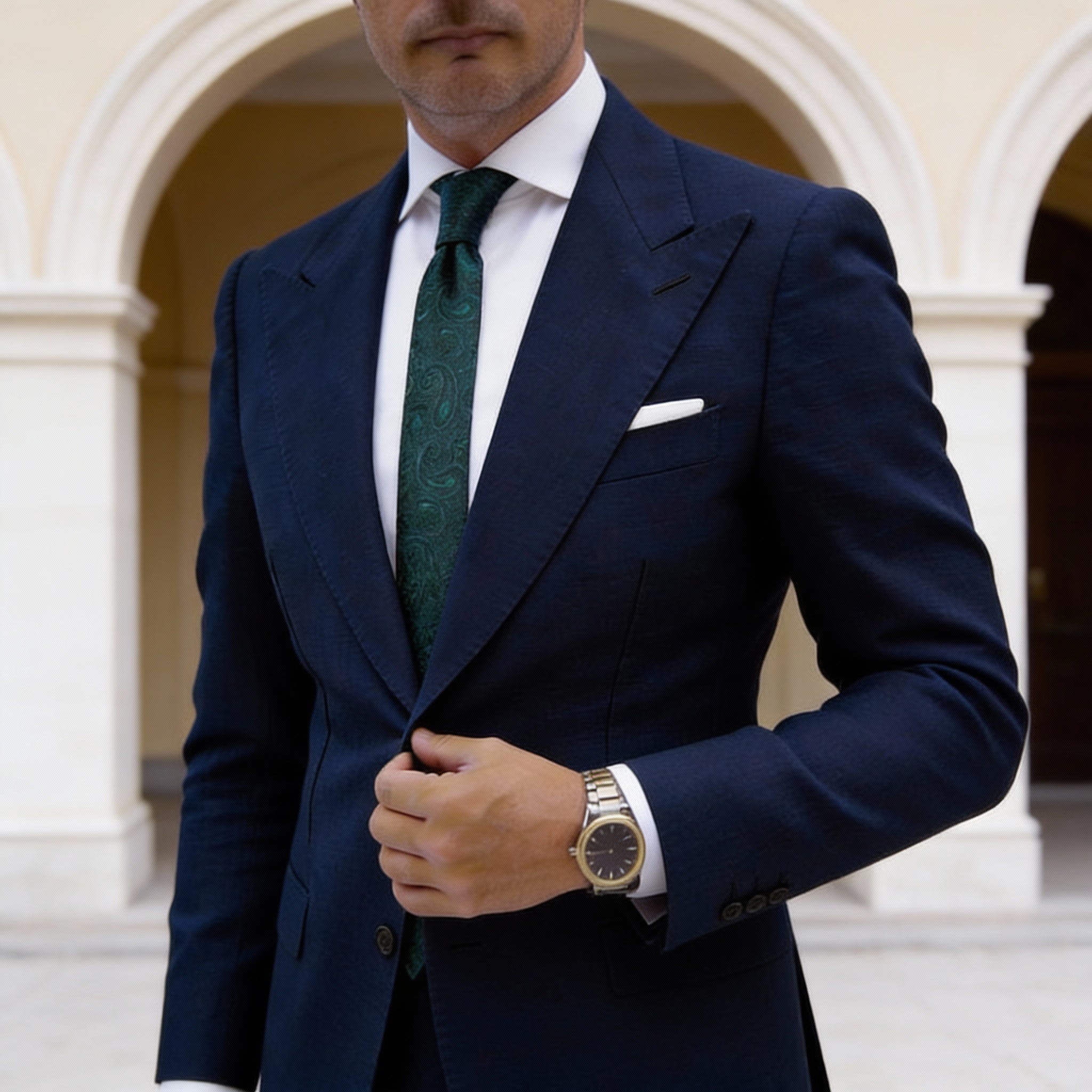 Dark Green With Light Green Paisley Necktie