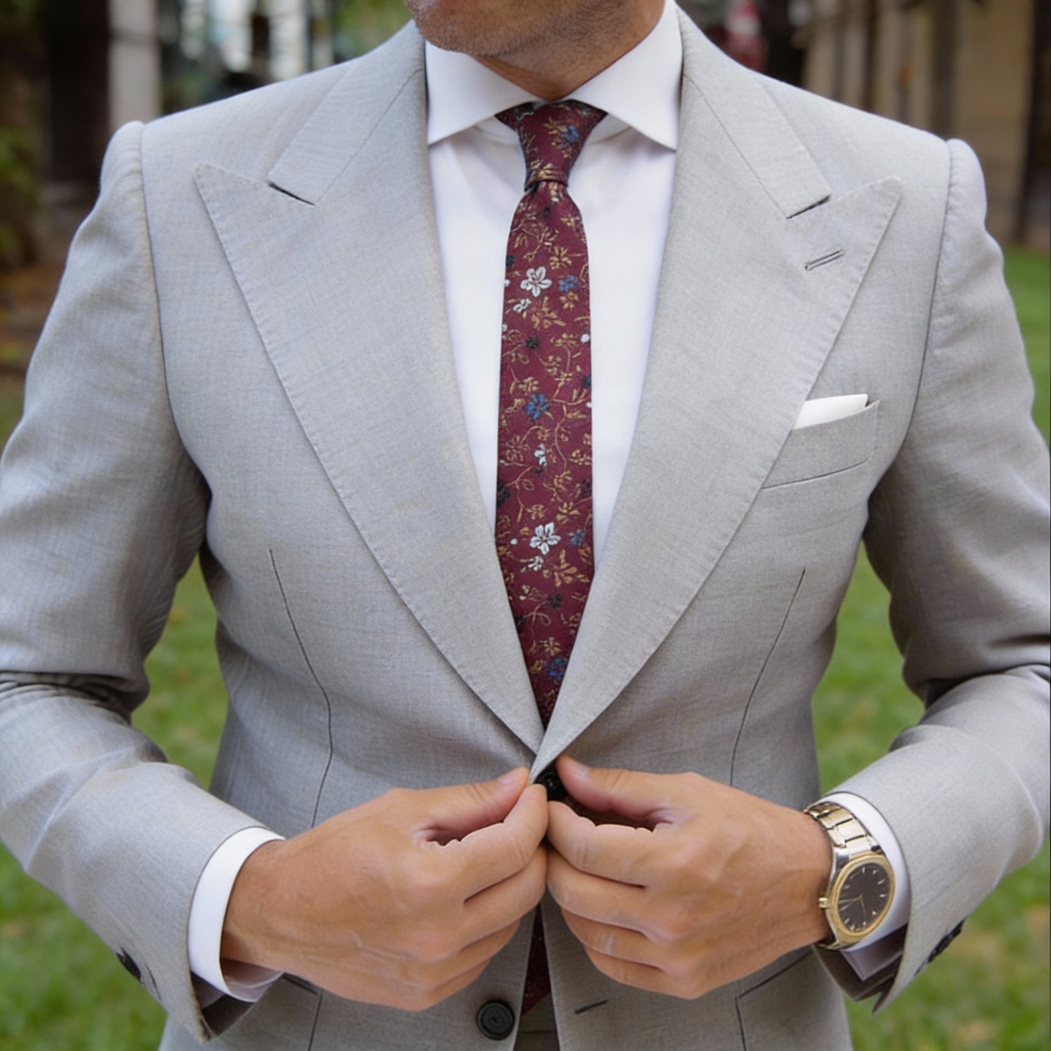 Maroon With Multicolor Floral Necktie