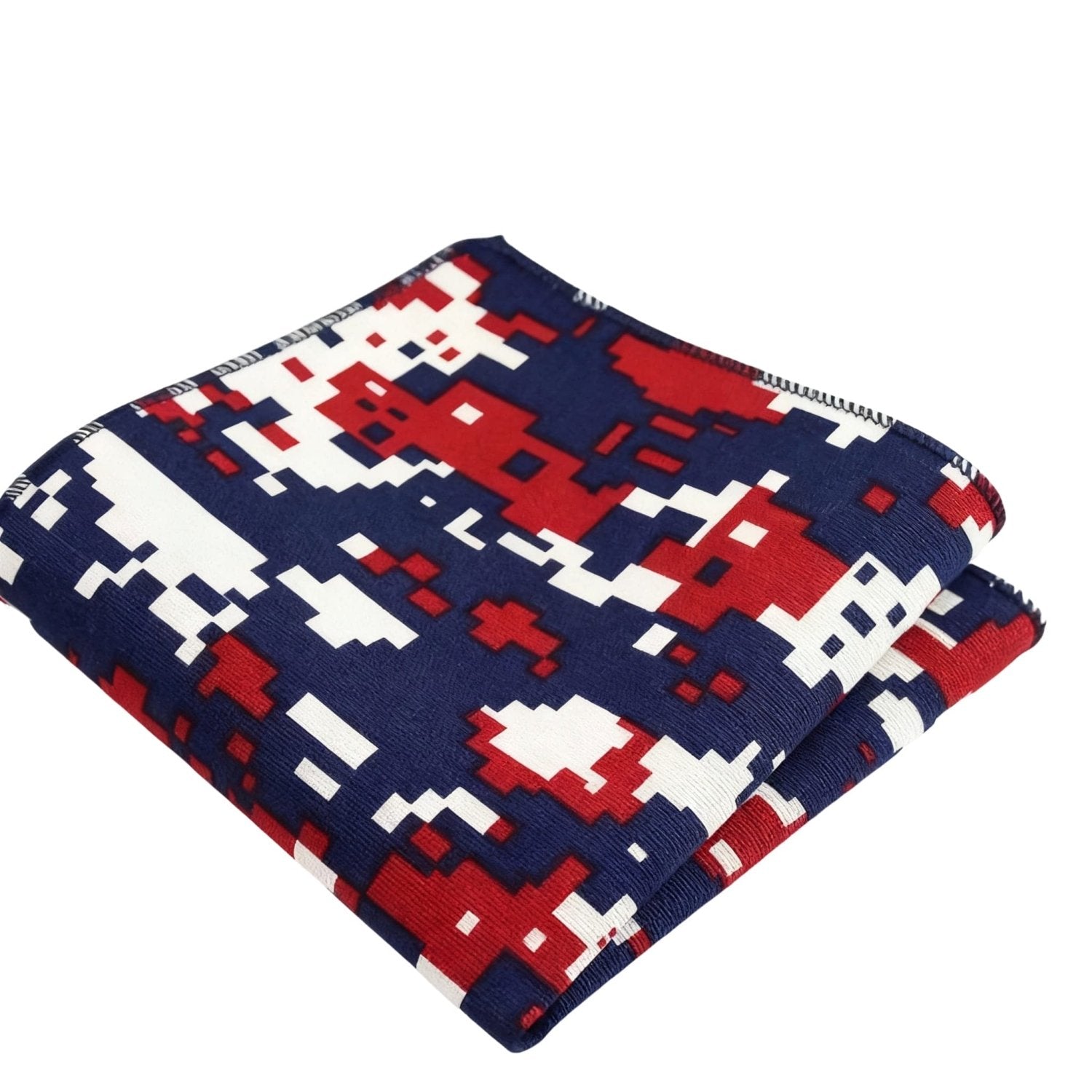 Dark Blue With Red White Pixelated Pocket Square