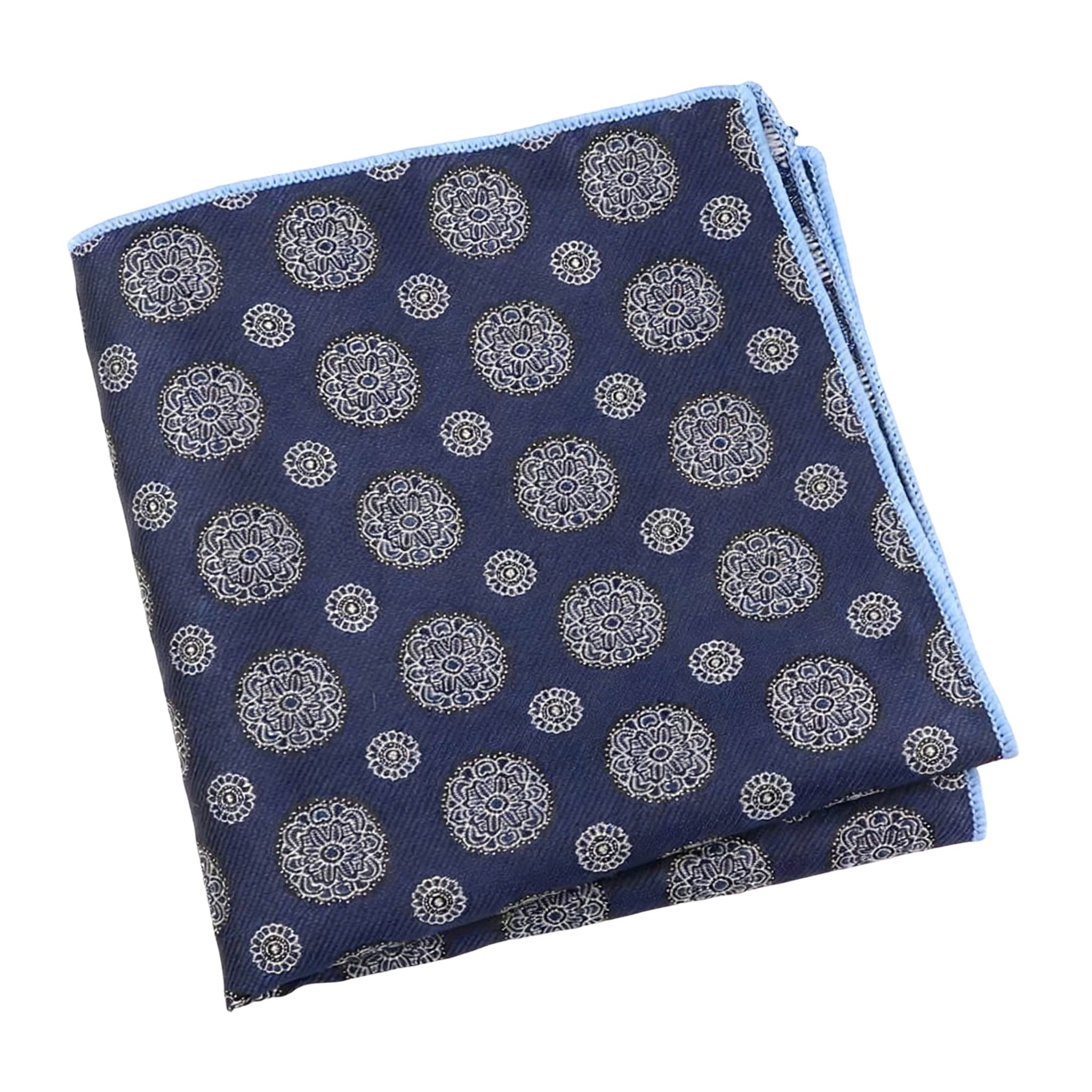 Navy Blue White Floral Pocket Square