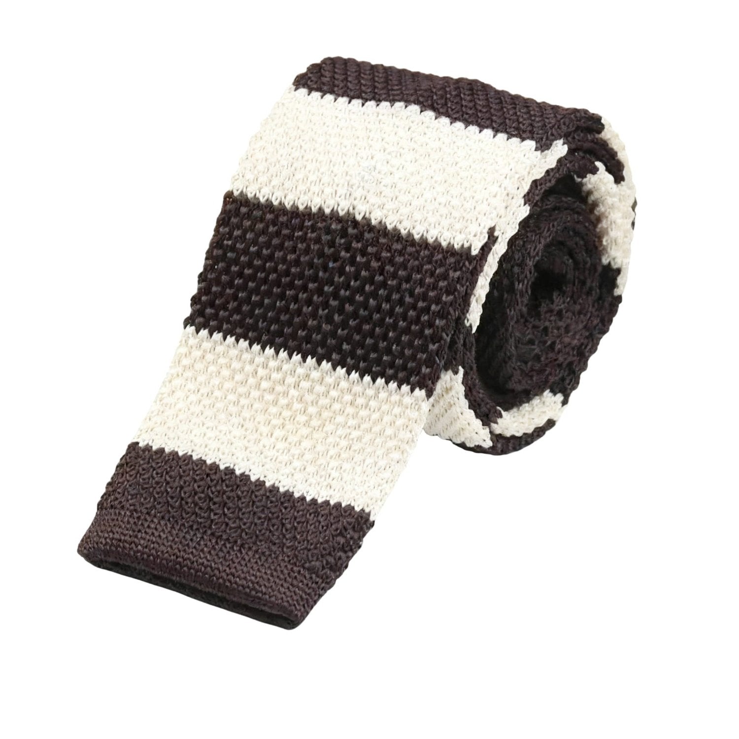 Dark Brown With White Horizontal Stripes Necktie