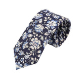 Navy Blue White Floral Necktie