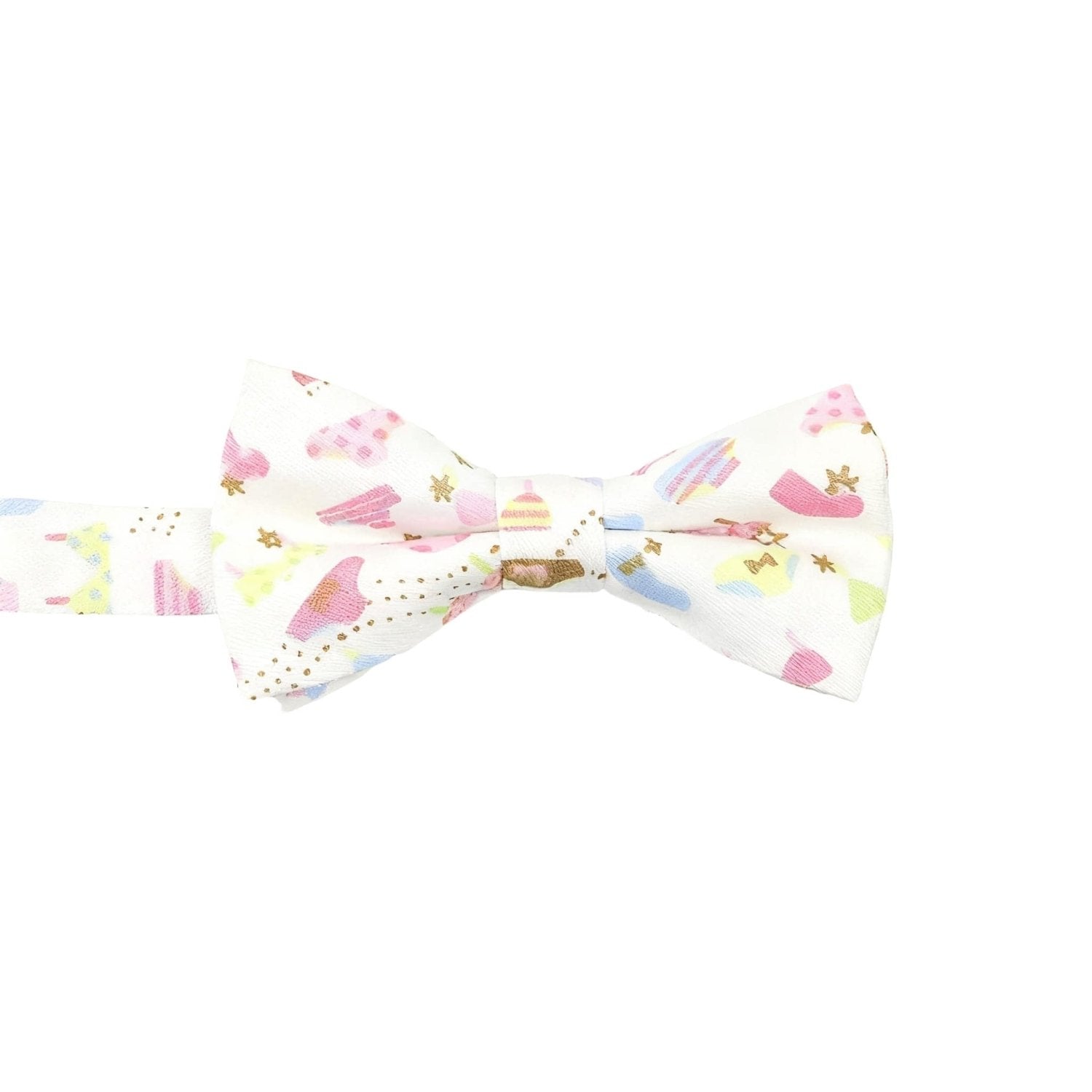 White with Colorful Cartoon Cakes Bowtie