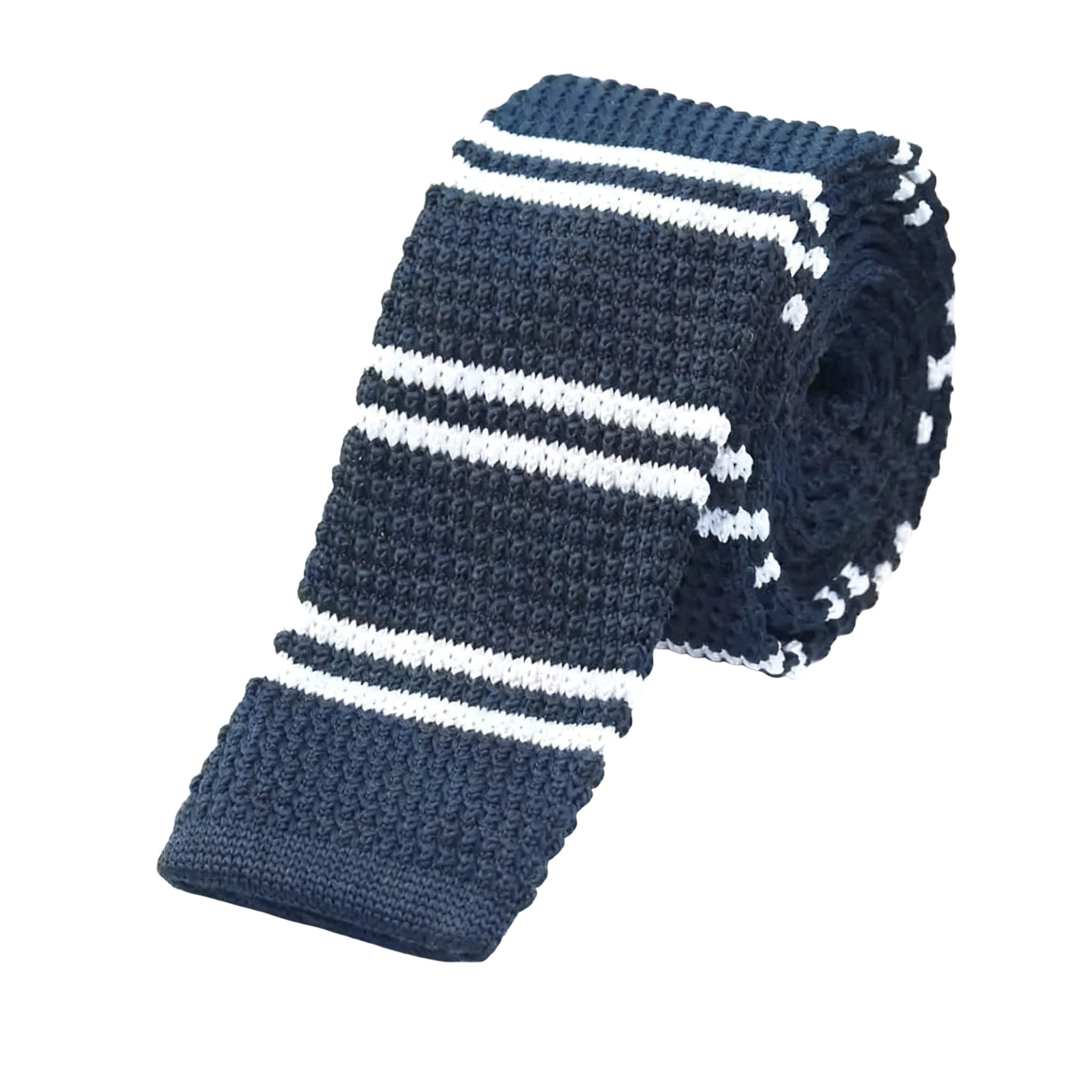 Navy White Stripe Knitted Necktie