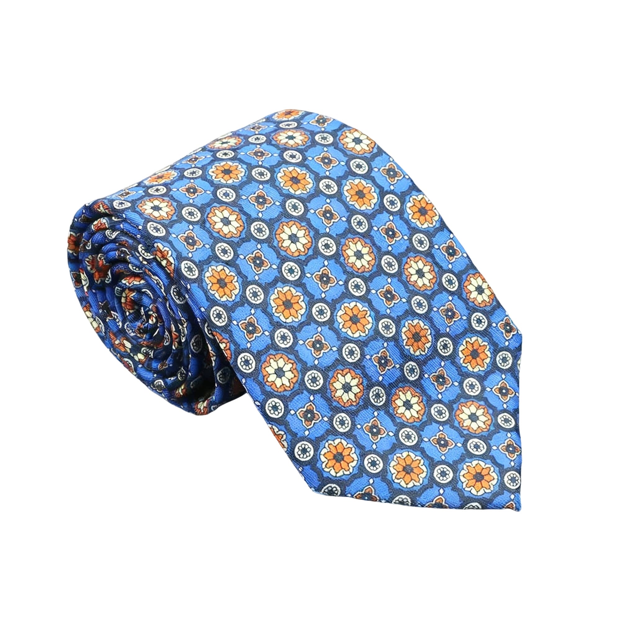 Blue Orange Floral Necktie