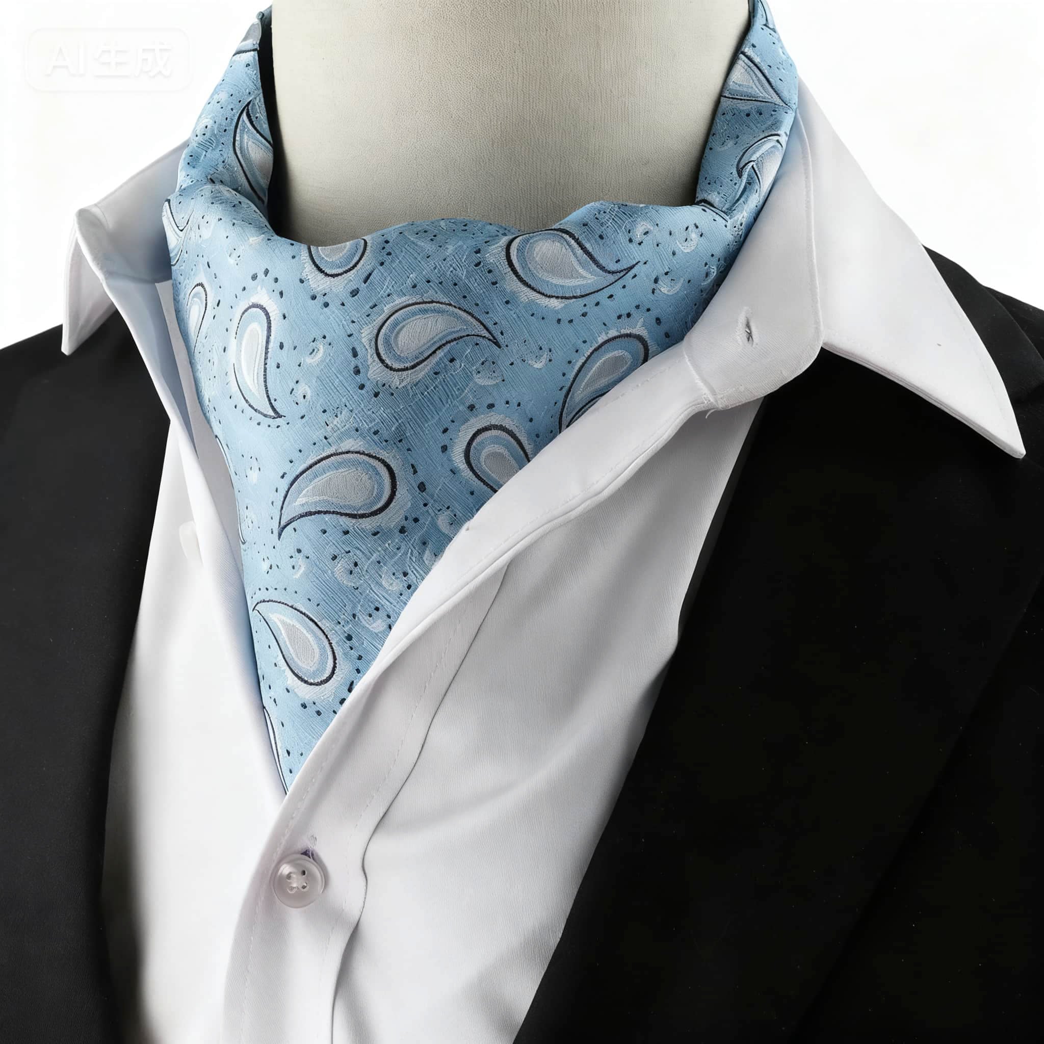 Light Blue White Paisley Ascot