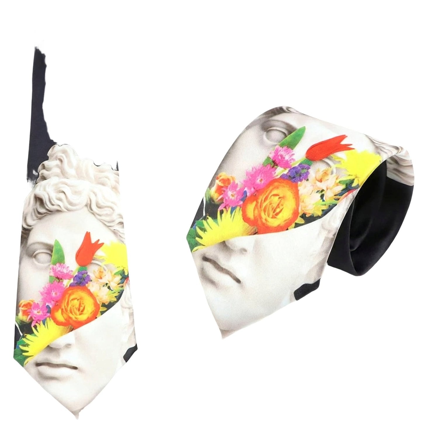 Black With Colorful Sculpture Floral Necktie