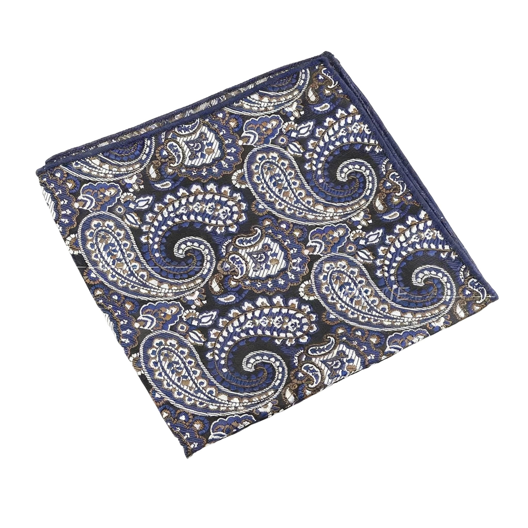 Navy Blue White Paisley Pocket Square