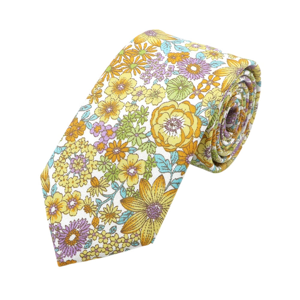 White Yellow Floral Necktie