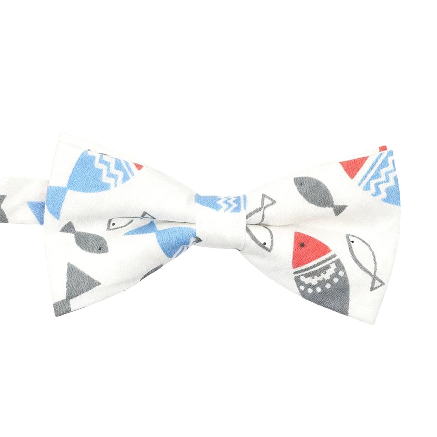 White With Blue Fish Geometric Bowtie