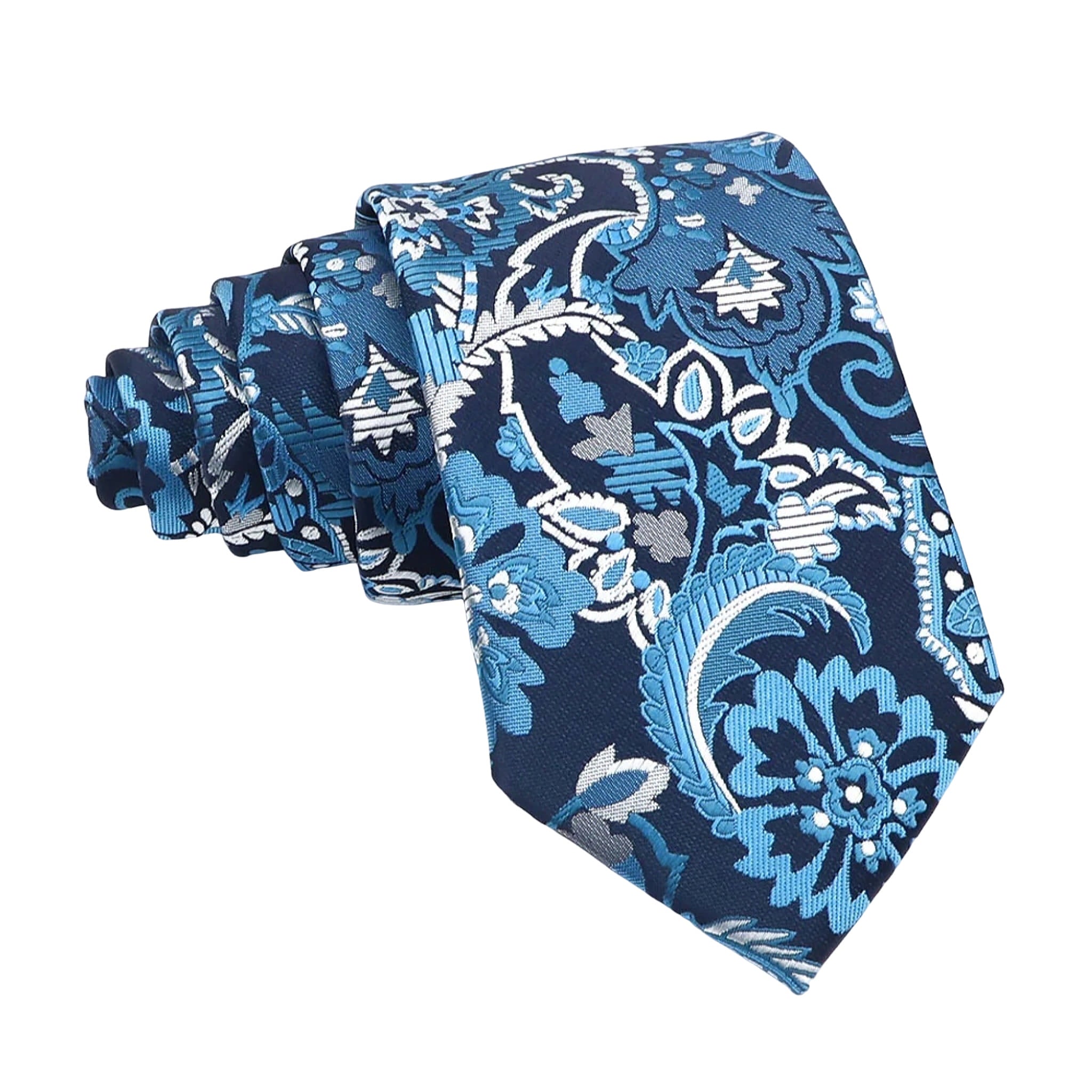 Navy Blue Light Blue Paisley Necktie