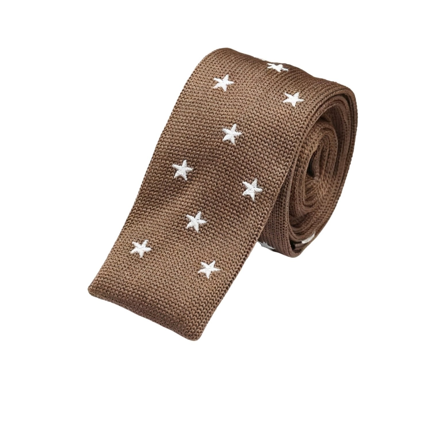 Brown With White Stars Knitted Necktie