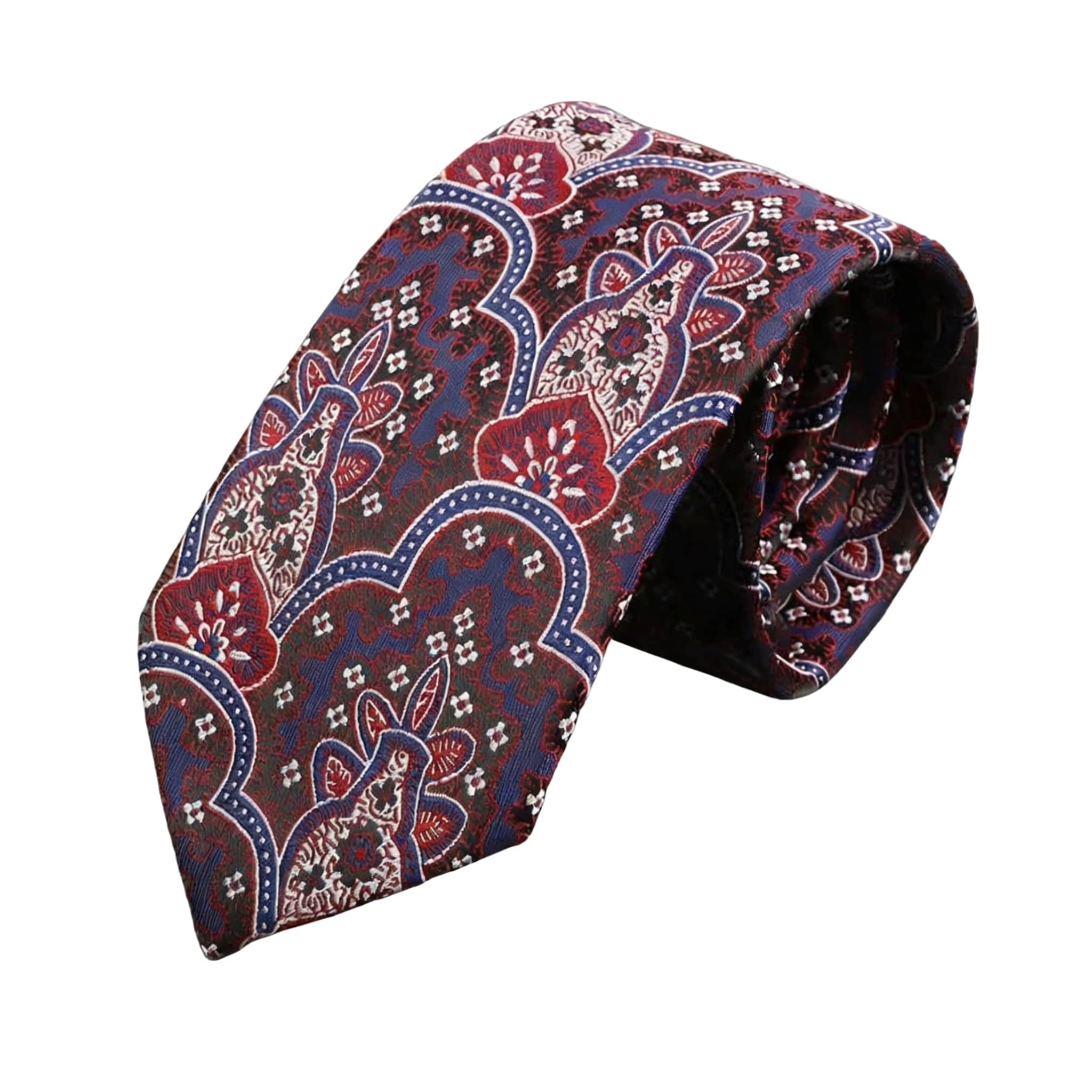 Navy Blue Red Paisley Necktie