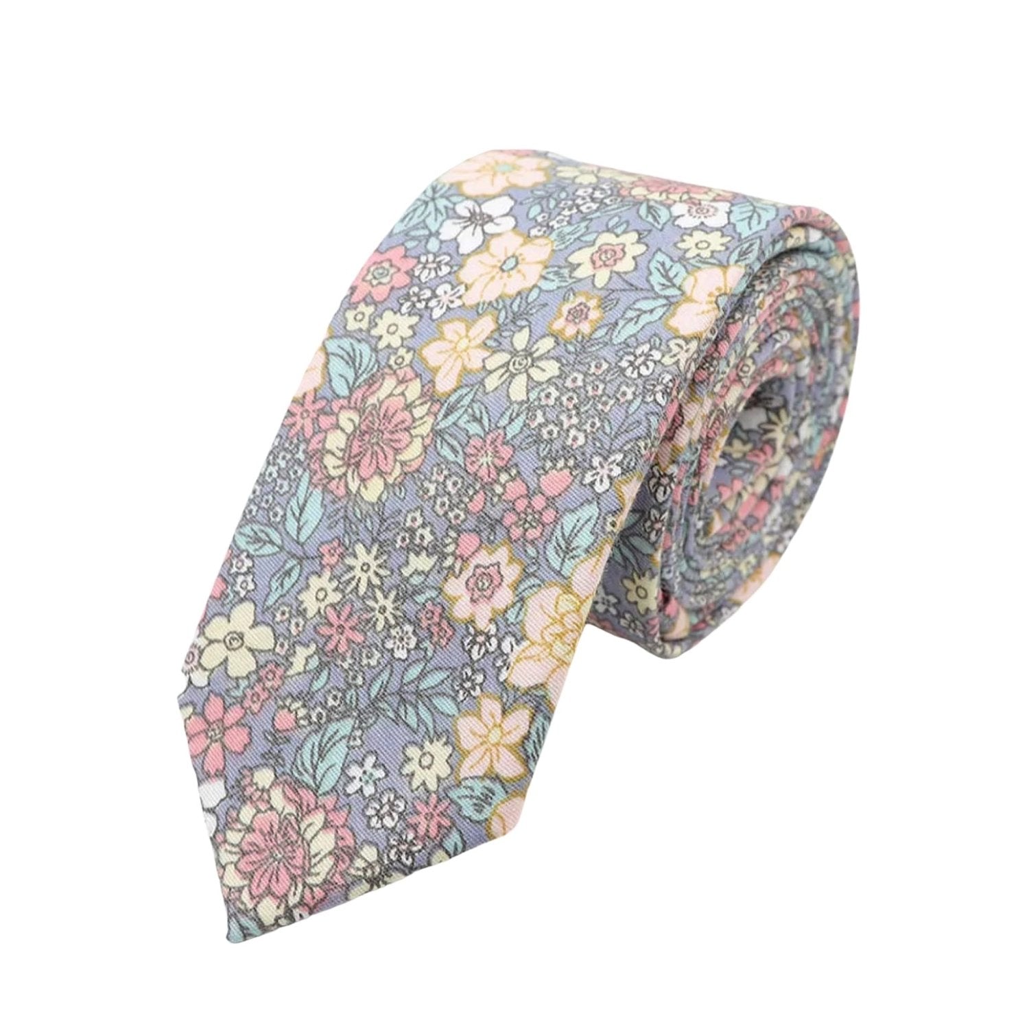 Light Grayish Purple With Pink Ditsy Floral Necktie