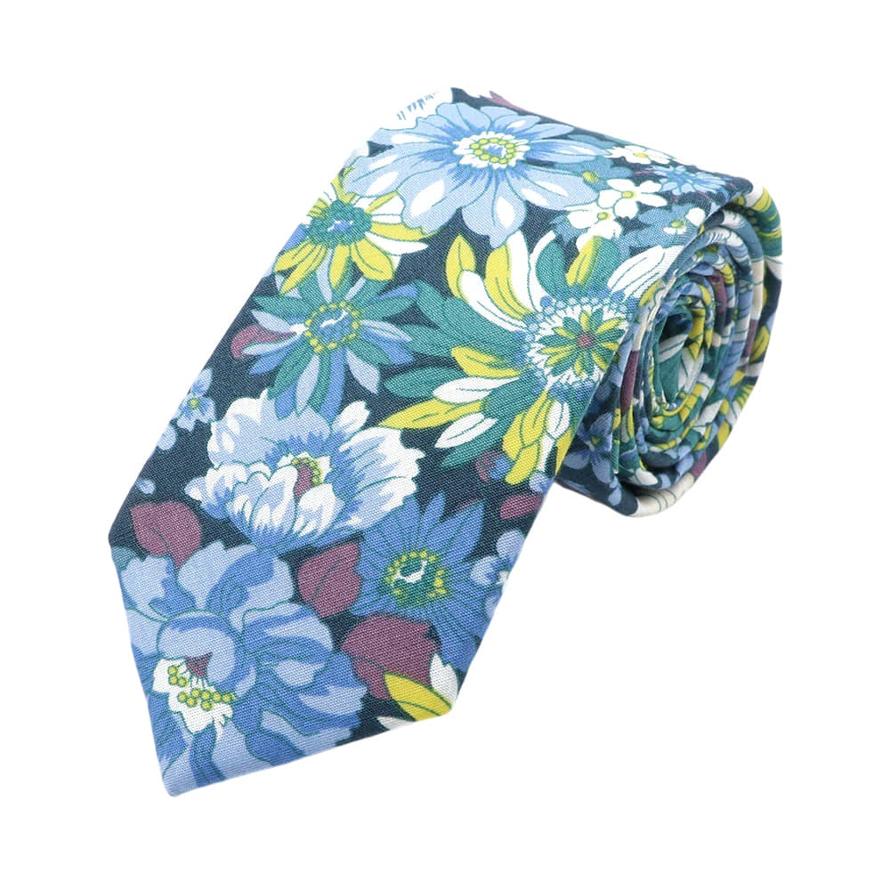 Navy Blue Yellow Floral Necktie