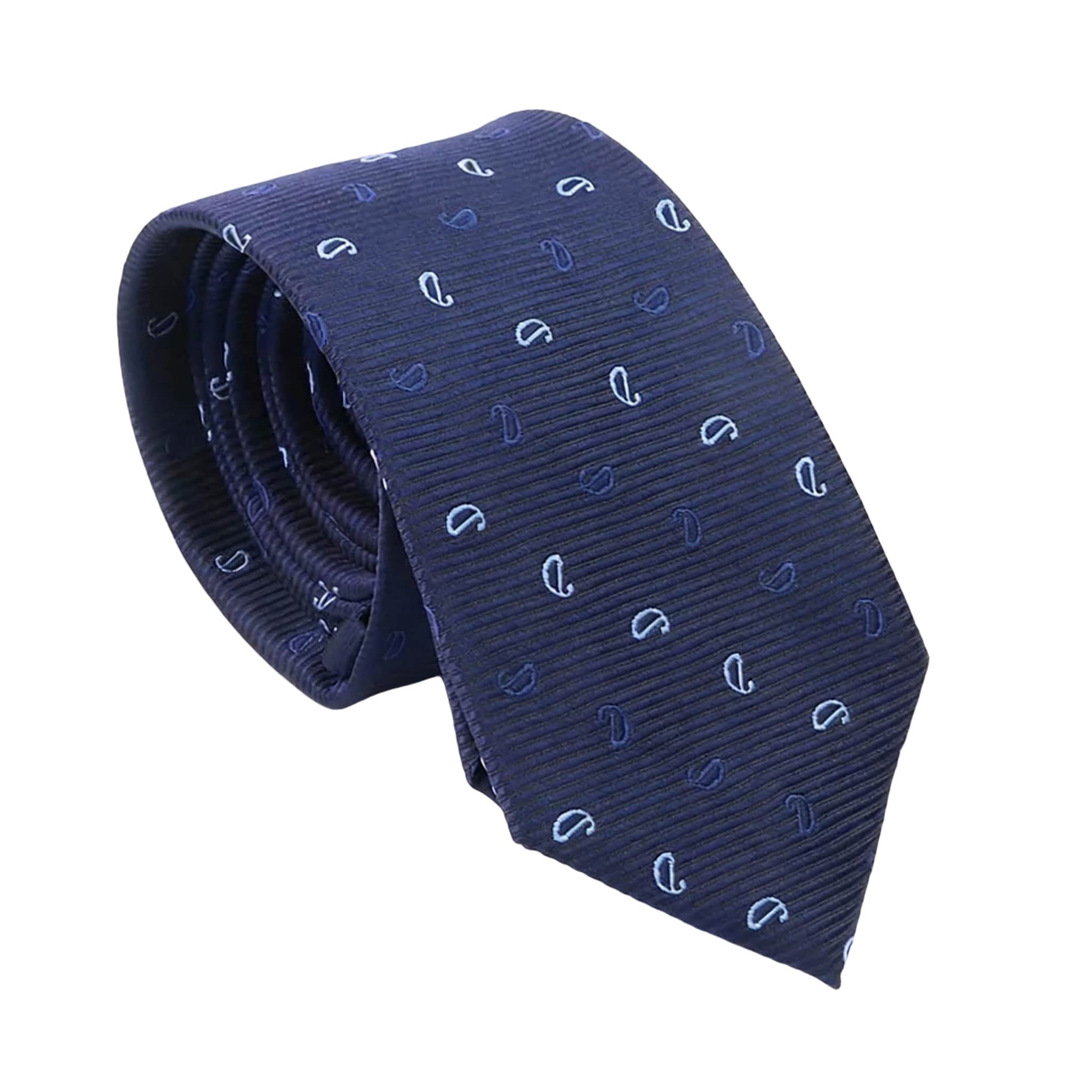 Navy Blue White Paisley Necktie