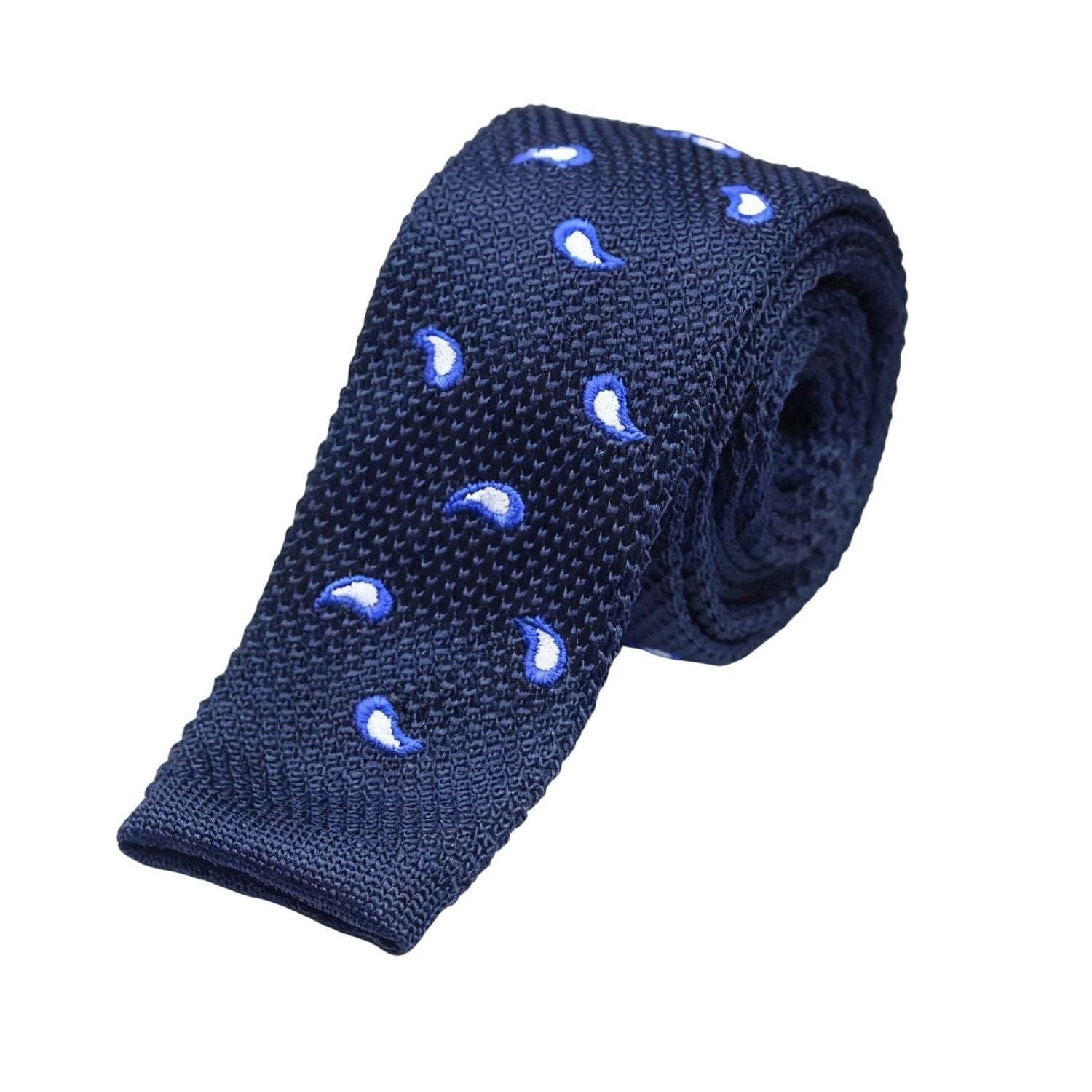Navy Blue Necktie With Blue-White Paisley