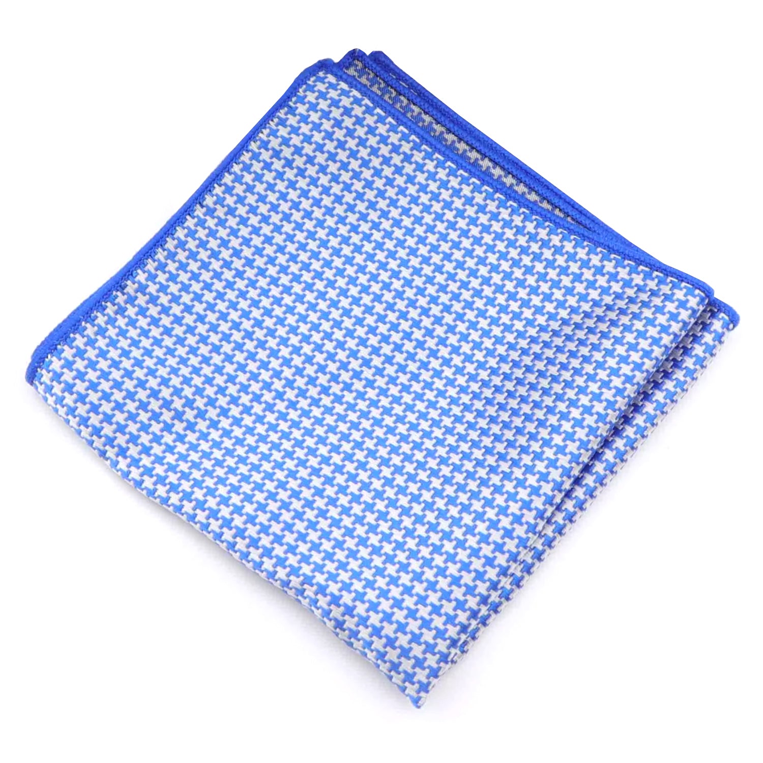Blue White Houndstooth Pocket Square for Men