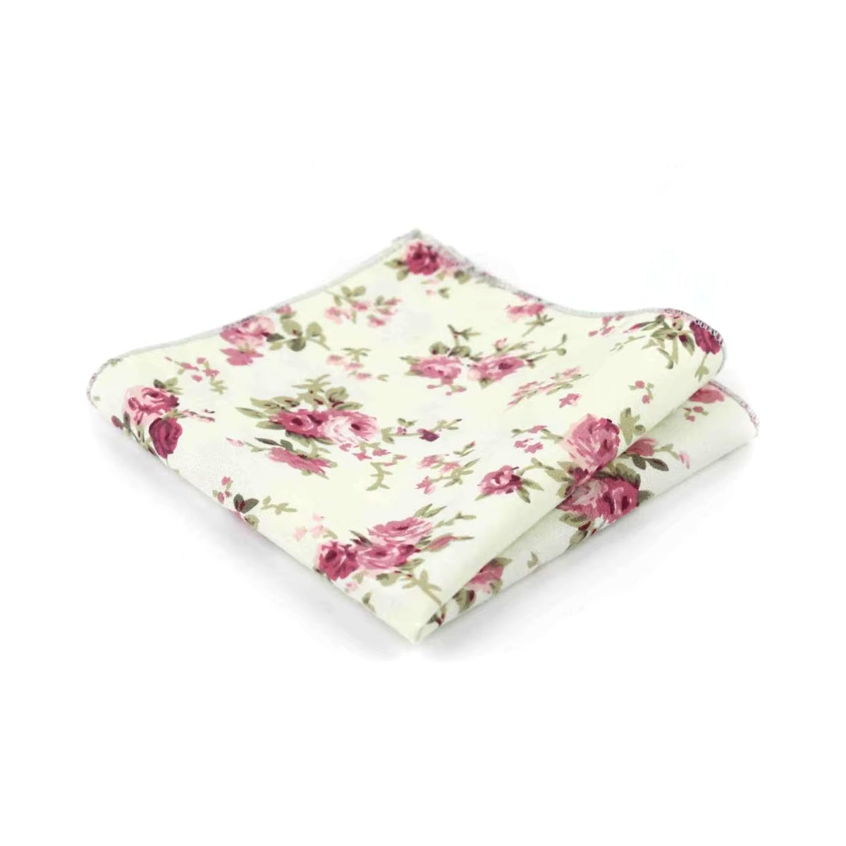 White and Pink Floral Pocket Square
