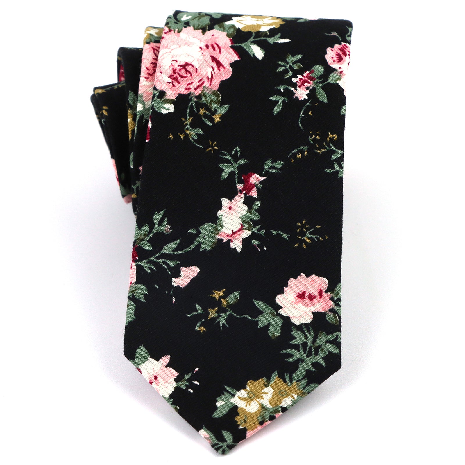 Black Floral Rose cotton Necktie