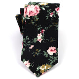 Black Floral Rose cotton Necktie