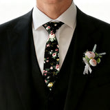 Black Floral Rose cotton Necktie