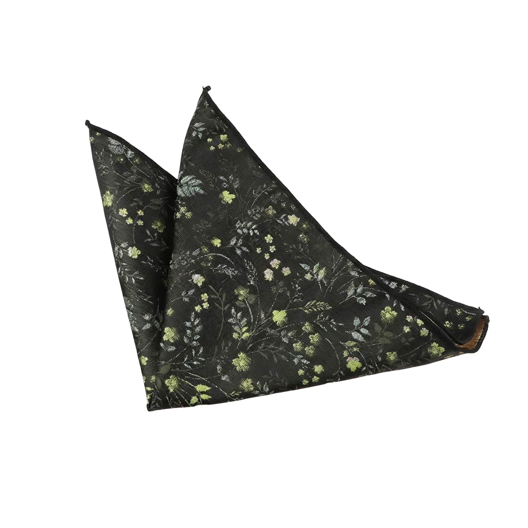 Black Green Floral Pocket Square
