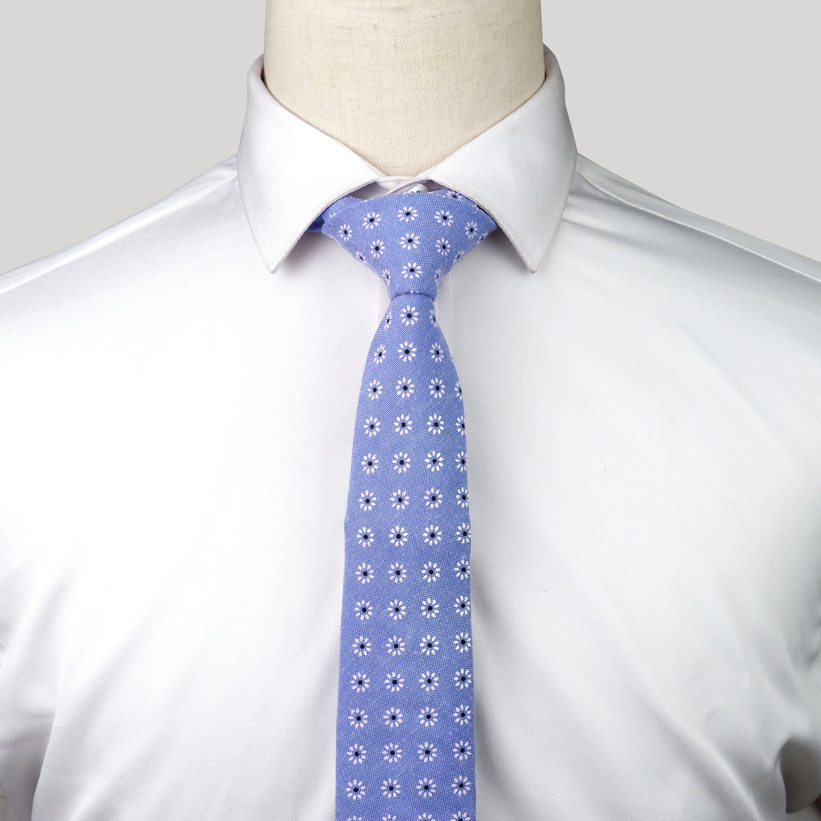 Light Blue Daisy Floral Skinny Cotton Necktie