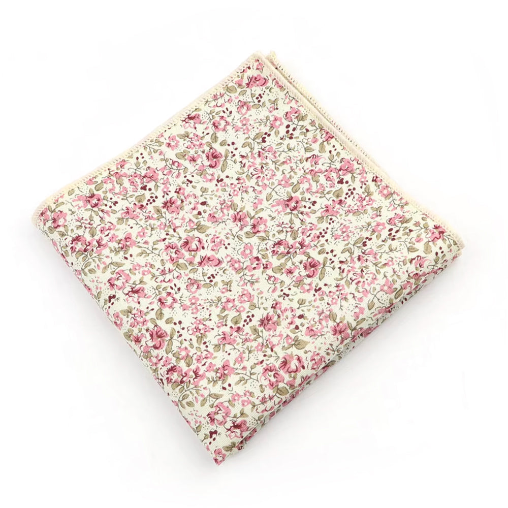 Cream Pink Ditsy Floral Pocket Square