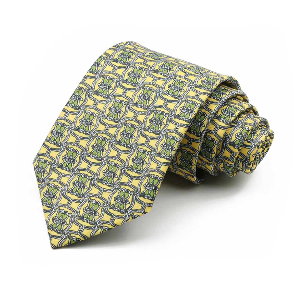 Yellow Vintage Ornamental Print Tie for Men