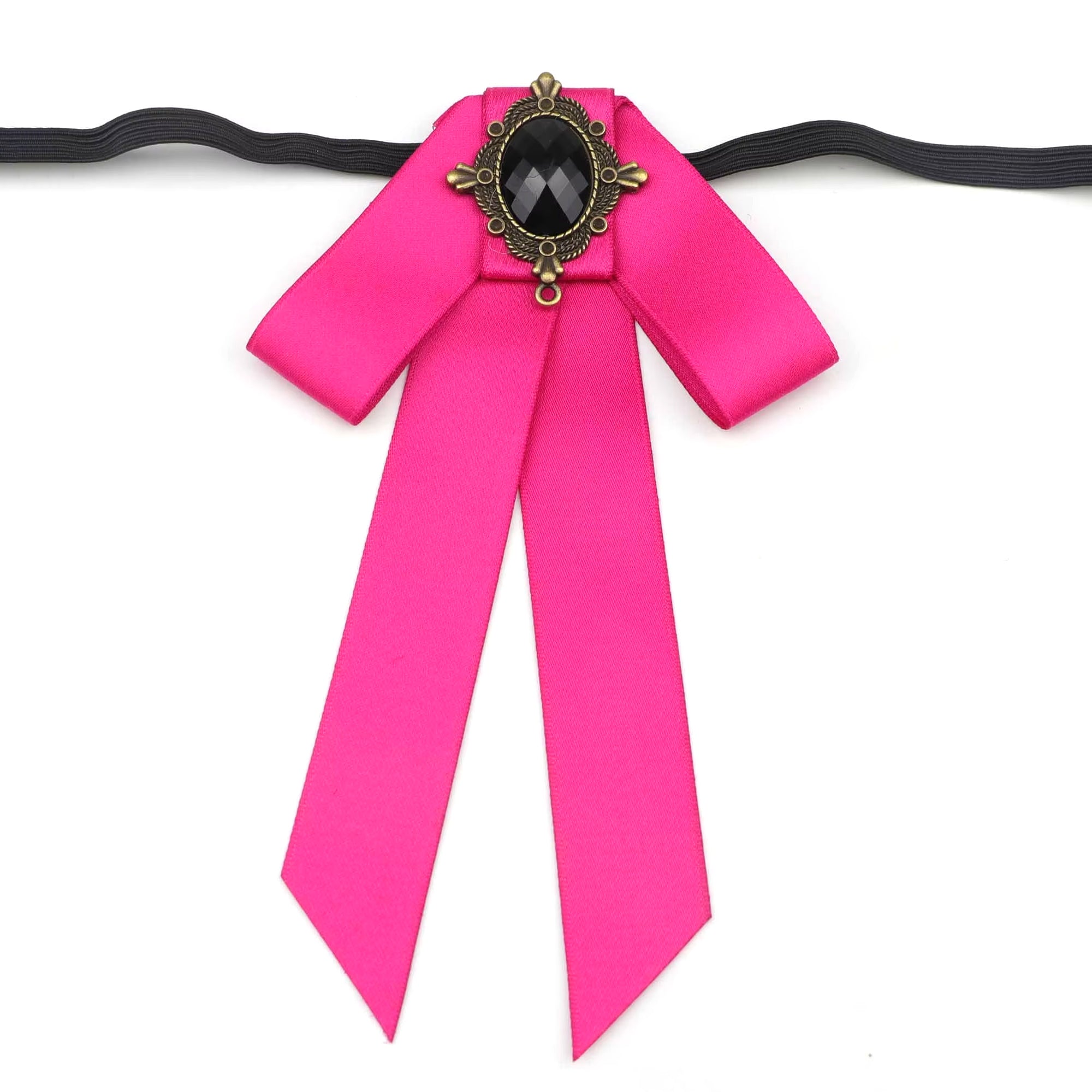 Vintage Palace Neck Bow for Women, Satin Long Streamer Gem Bow Collar Accessory