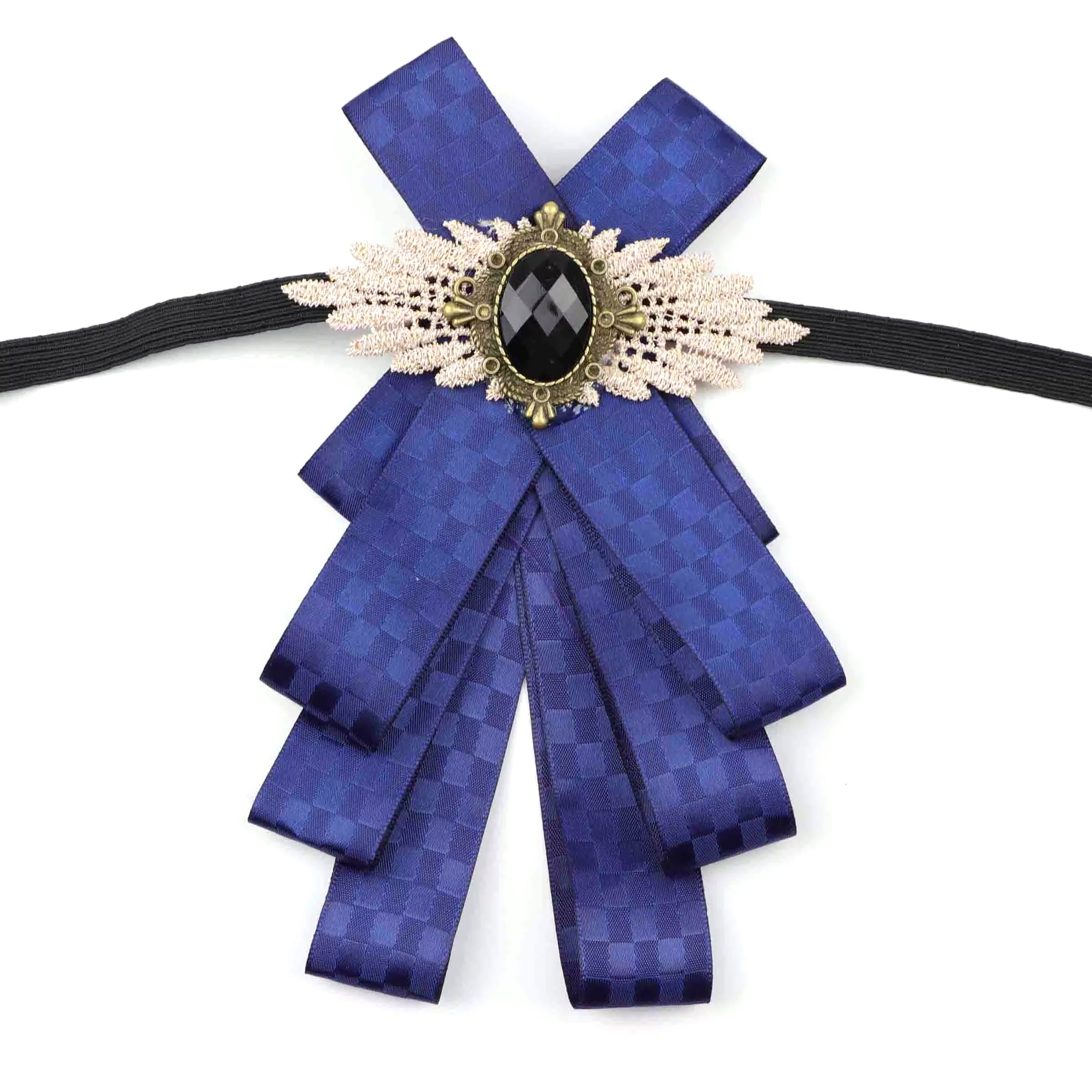 Vintage Bow Tie for Lady, Satin Lace Wing Gem Brooch  Neck Bow